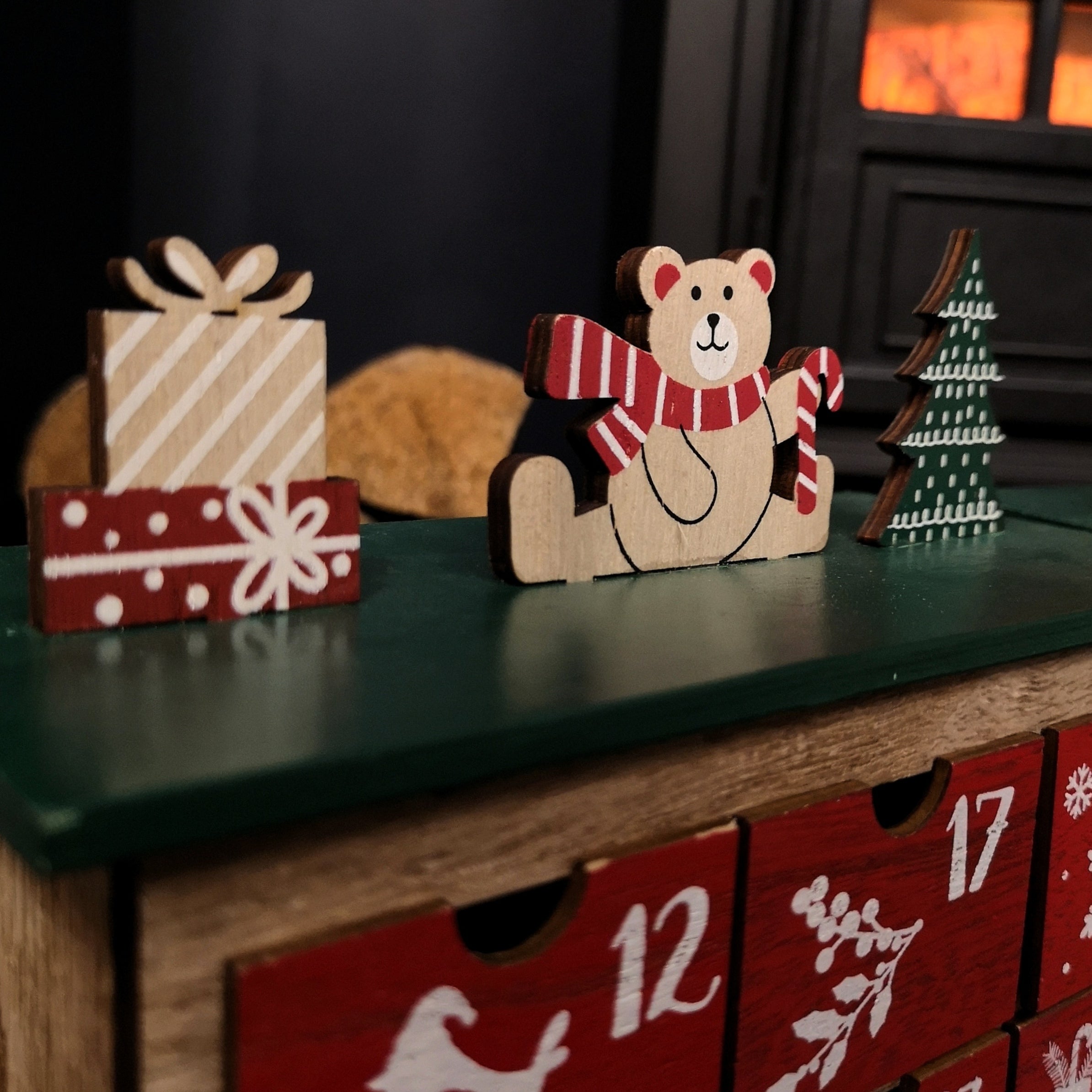 18.5cm Hand Painted Wooden Train Advent Calendar Christmas Decoration