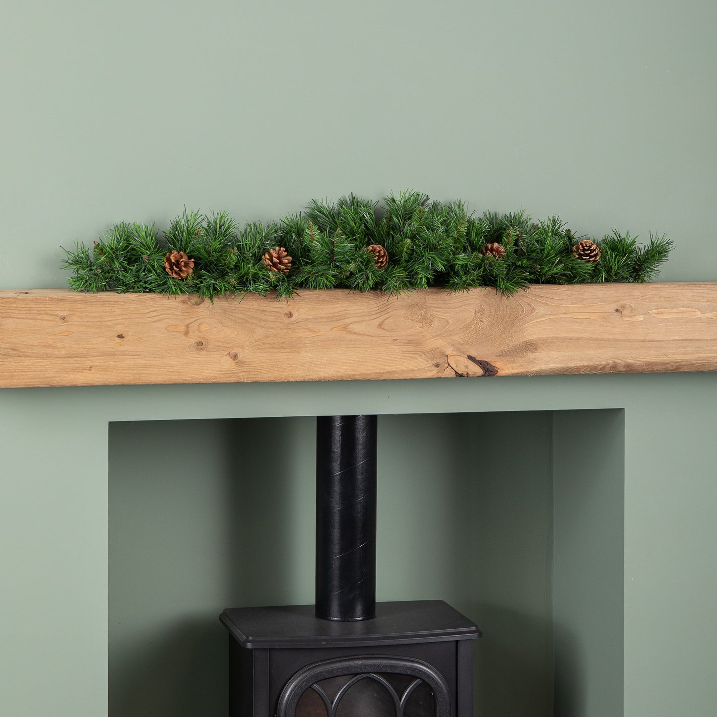 90cm Deluxe Snow Time Princess Green Garland Swag 108 Tips With 5 Pine Cones