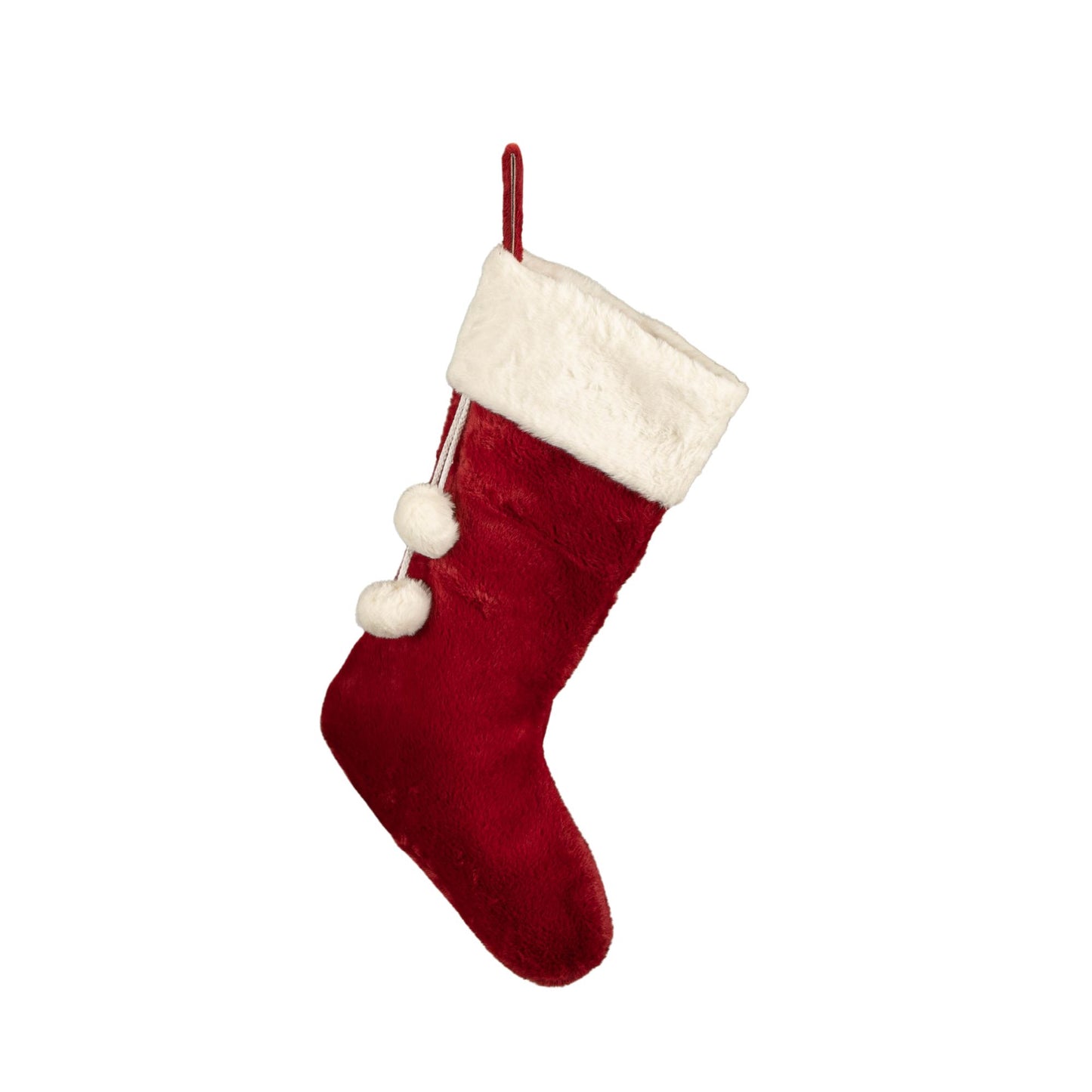 60cm Red Christmas Stocking with White Cuff and Pom Poms