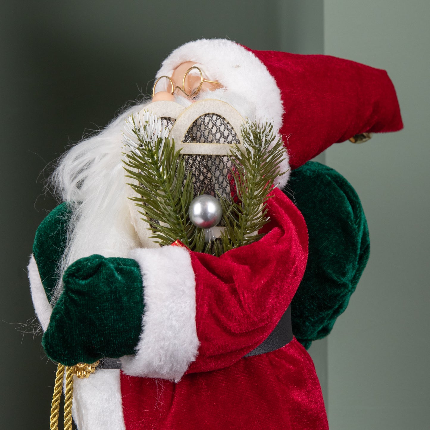 45cm Tall Standing Santa Claus Christmas Decoration with Green Sack