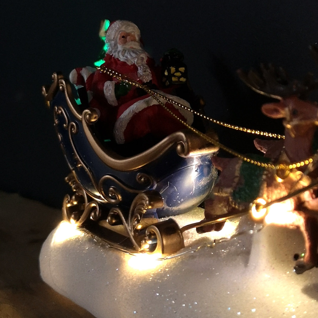 34cm Battery Operated Light up Santa Sleigh with Reindeer Christmas Decoration
