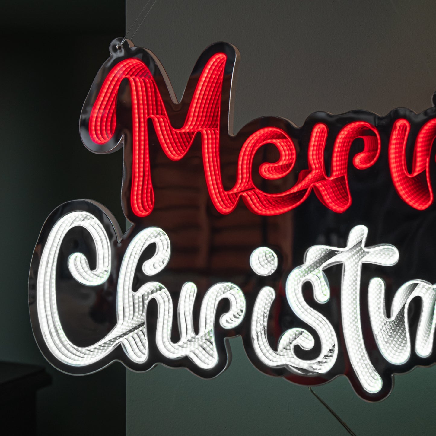 40cm Light up Hanging Merry Christmas Infinity Mirror Decoration with LEDs