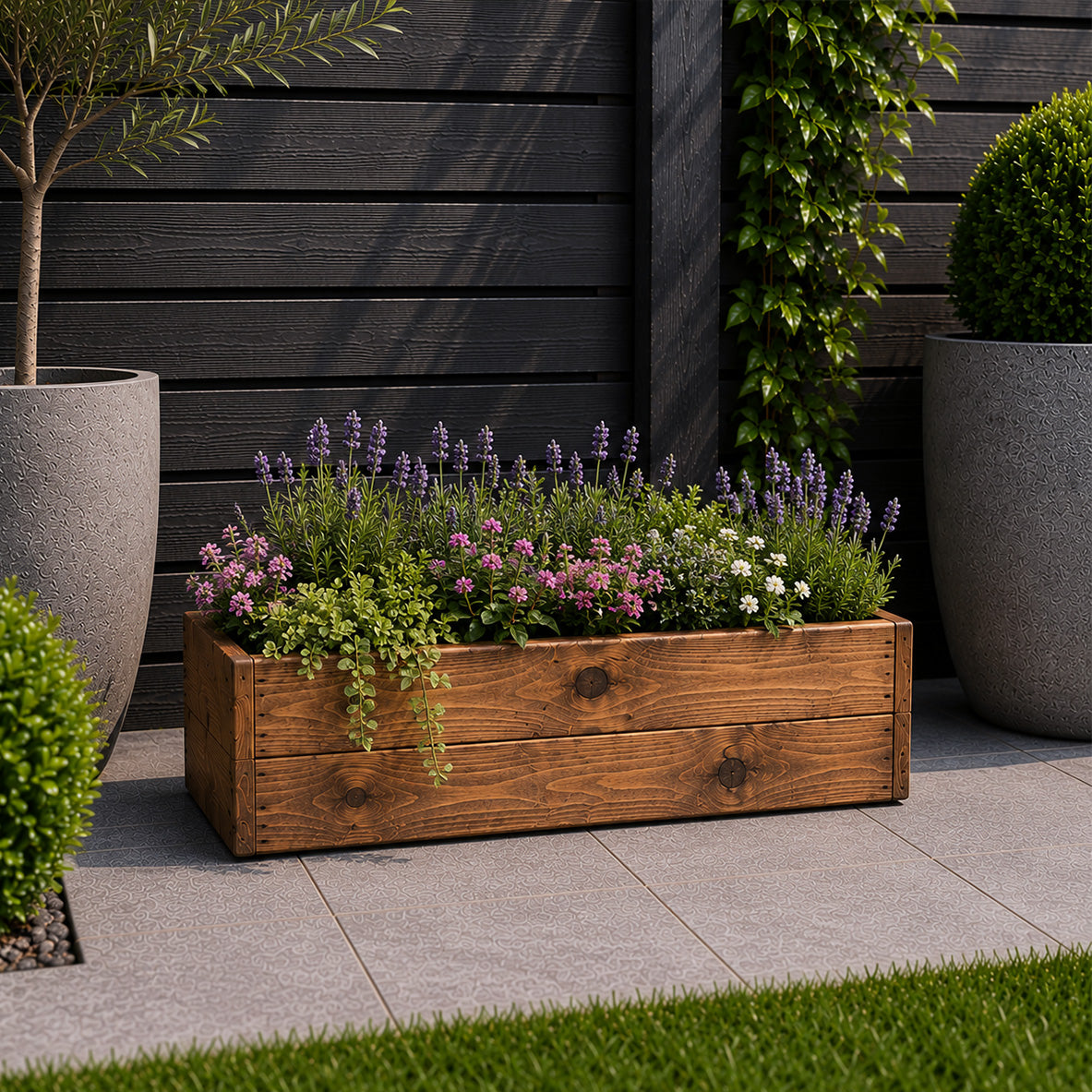 Hand Made 51cm x 18cm x 14cm Rustic Wooden Garden Flower Planter