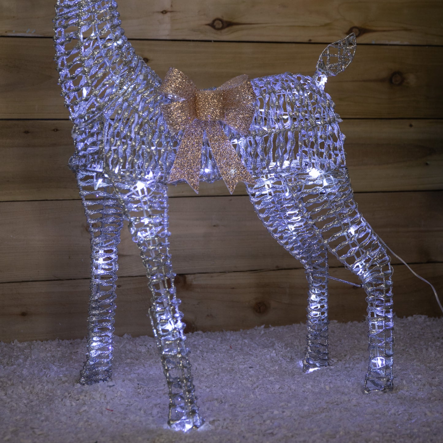 80cm Light up Silver Glitter Twist Christmas Reindeer with Cool White LEDs