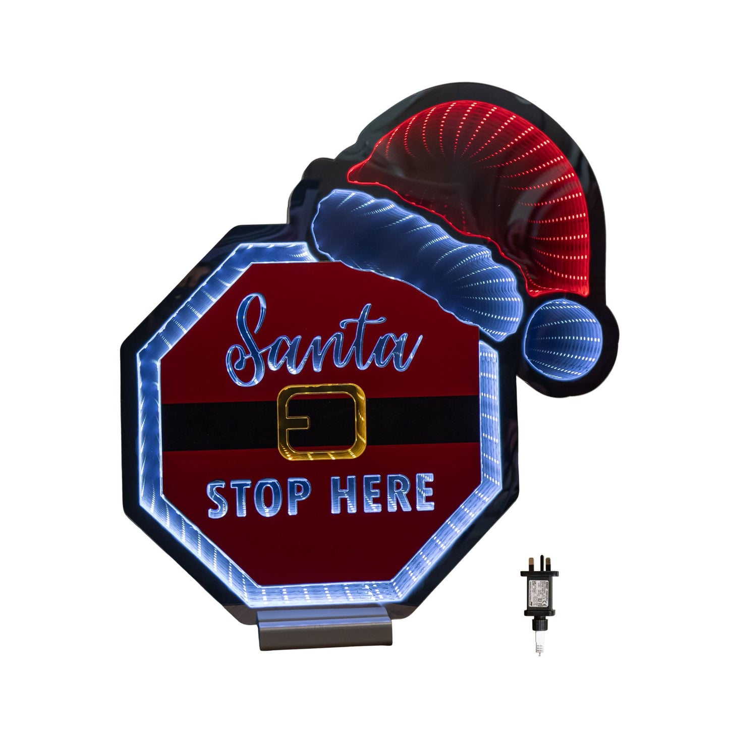 40cm Light up Christmas Santa Stop Here Sign with Hat Infinity Decoration & LEDs