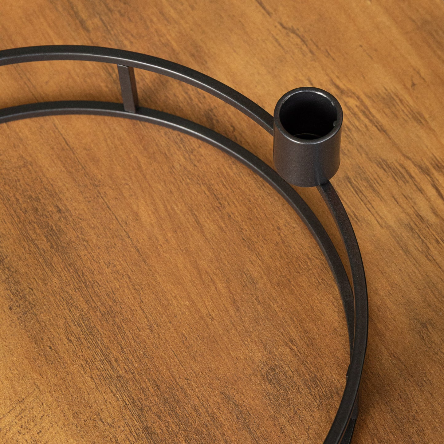 34cm Black Metal Candle Ring Holder with 4 Battery Powered LED Taper Candles