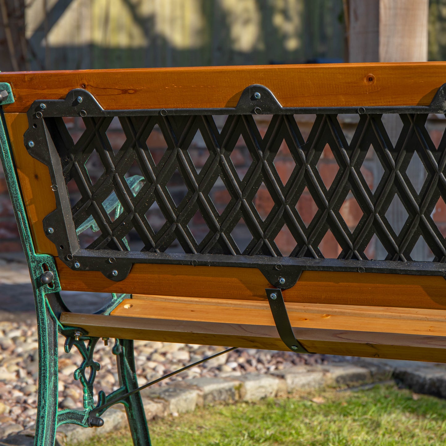 2 Seater Outdoor Wooden Cast Iron with Lattice Design Garden Patio Bench