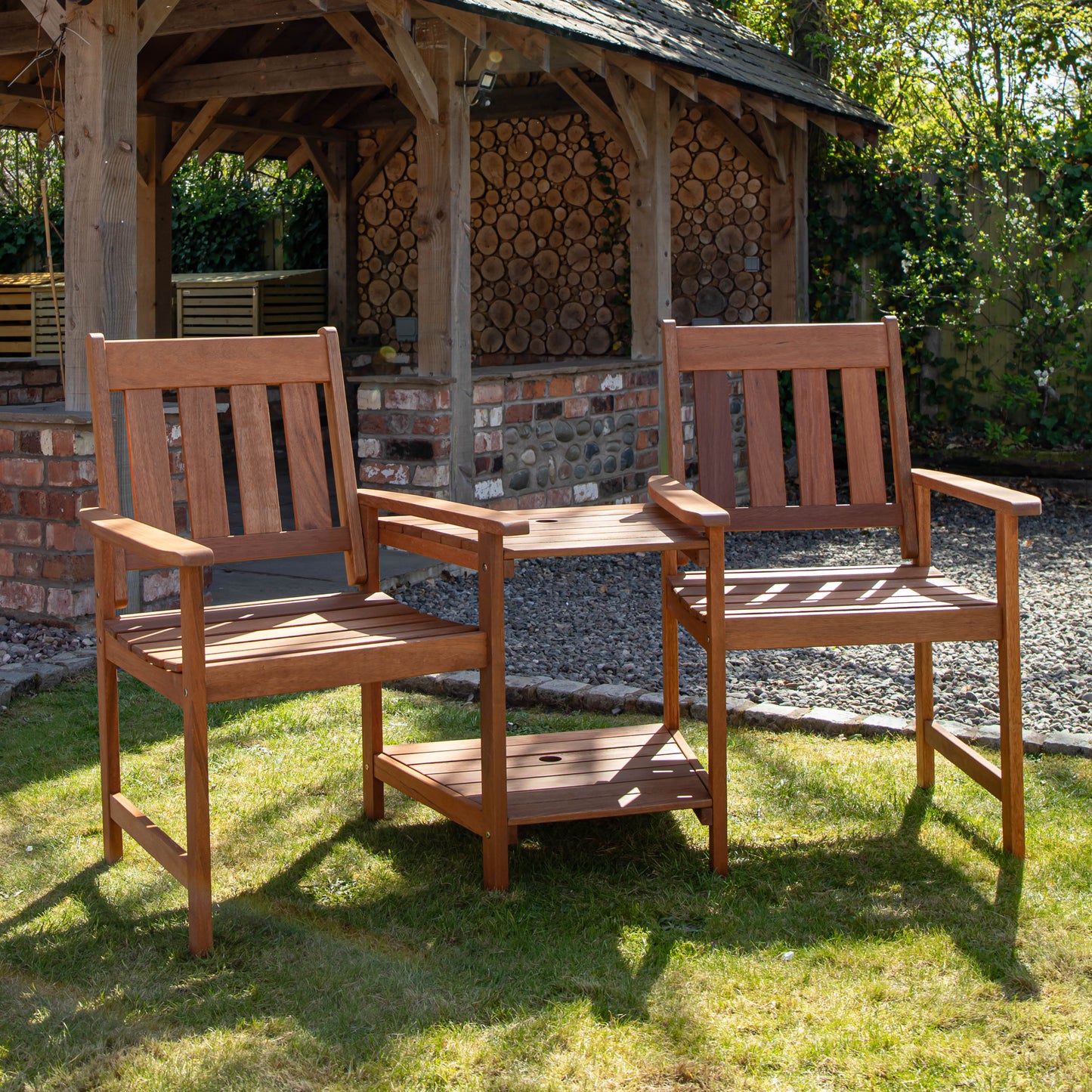 Factory Seconds: Rydal 2 Seater Wooden Garden Patio Love Seat and Table Set