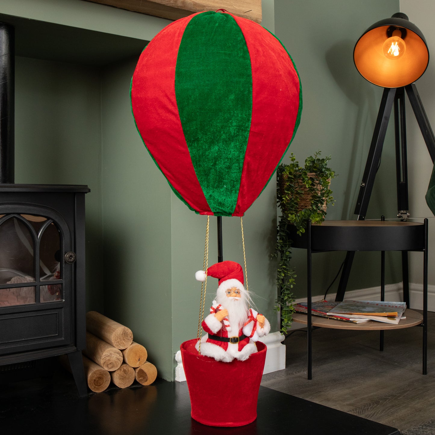 1m Tall Plush Santa Christmas Hot Air Balloon with Extension Pole Hanging or Table Decoration