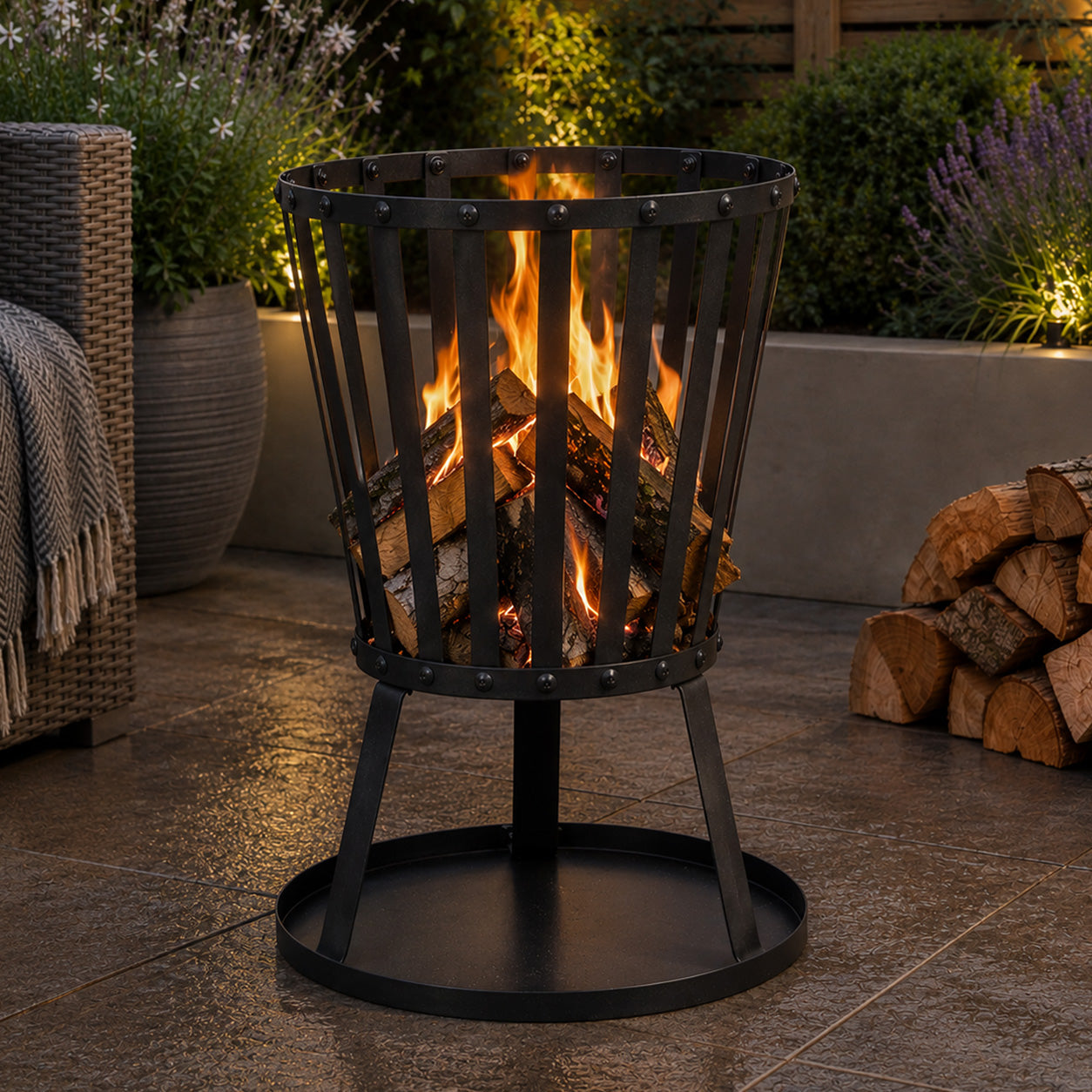 35cm Black Steel Garden Patio Log Burner Fire Pit Basket