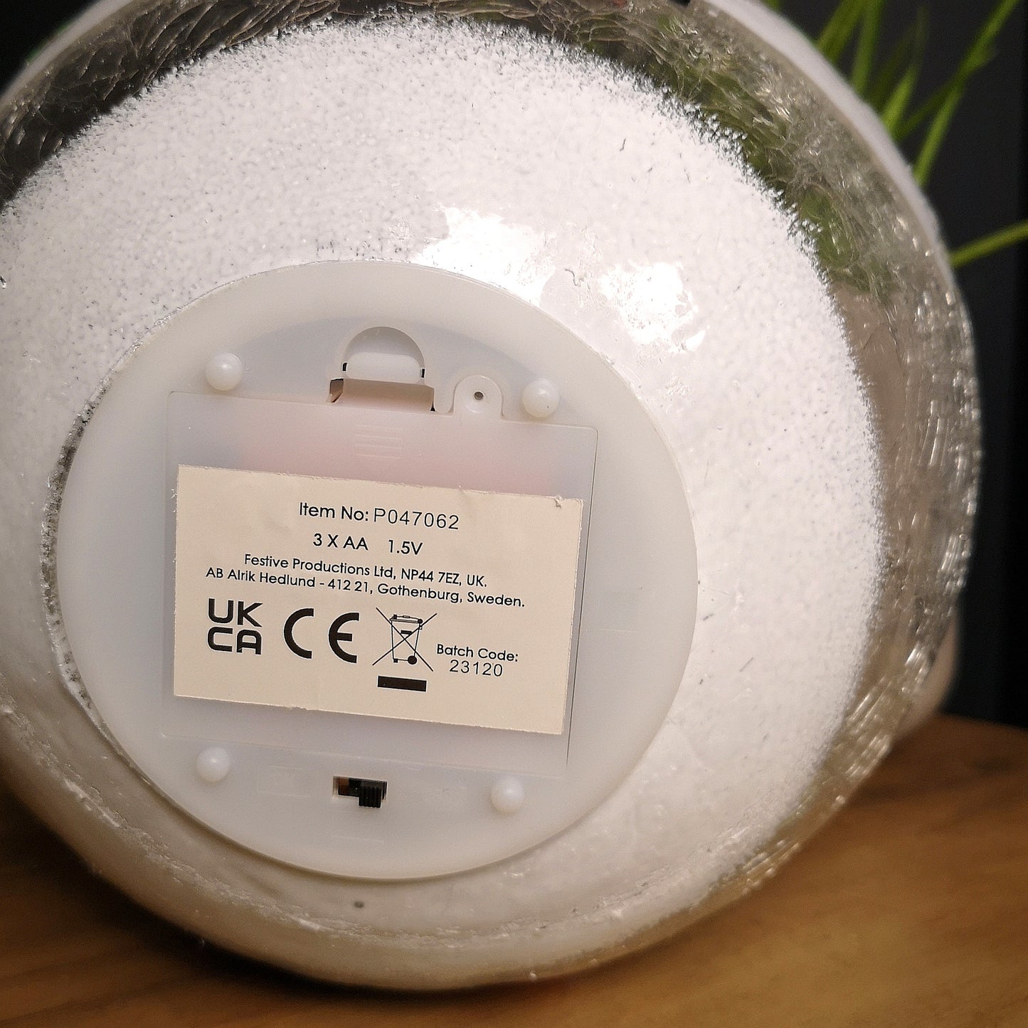 20cm Battery Operated Twinkling Warm White LED Crackle Effect Ball Decoration with Santa and Friends in Car