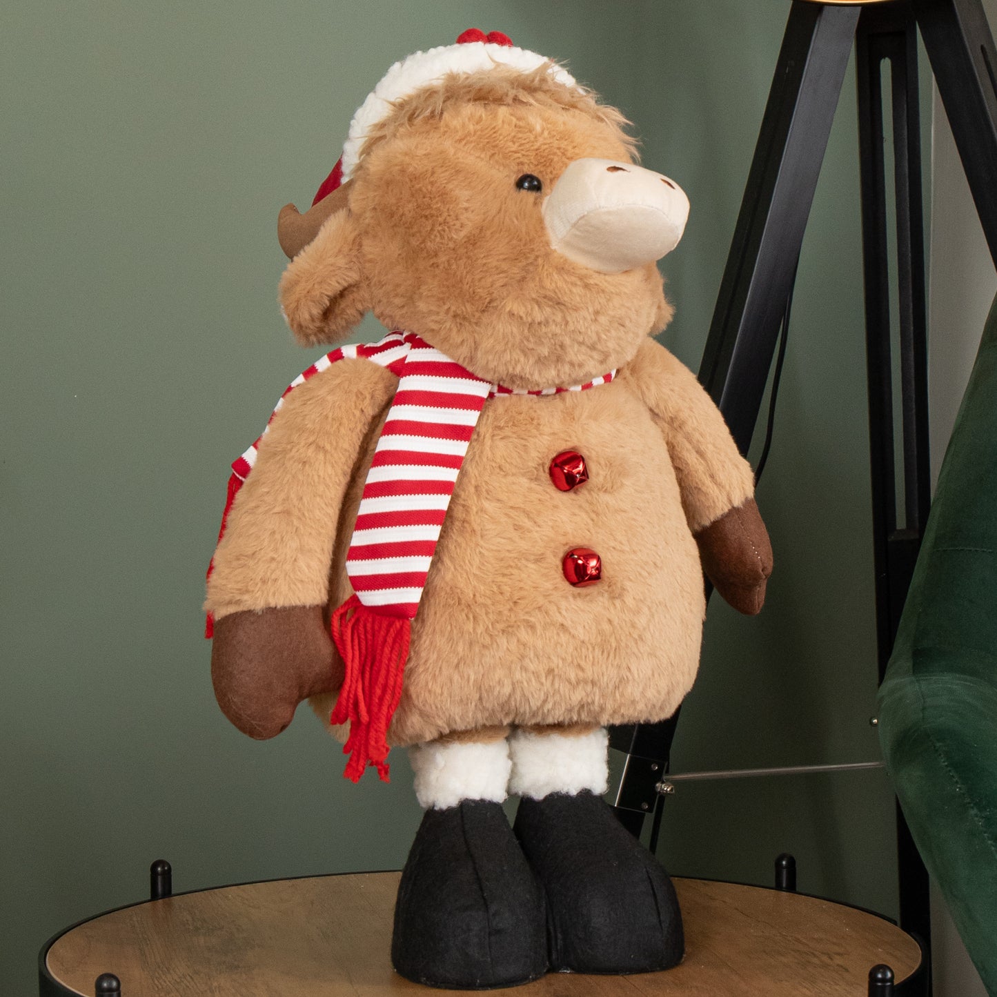 84cm Tall Plush Standing Christmas Highland Boy Cow with Extendable Legs