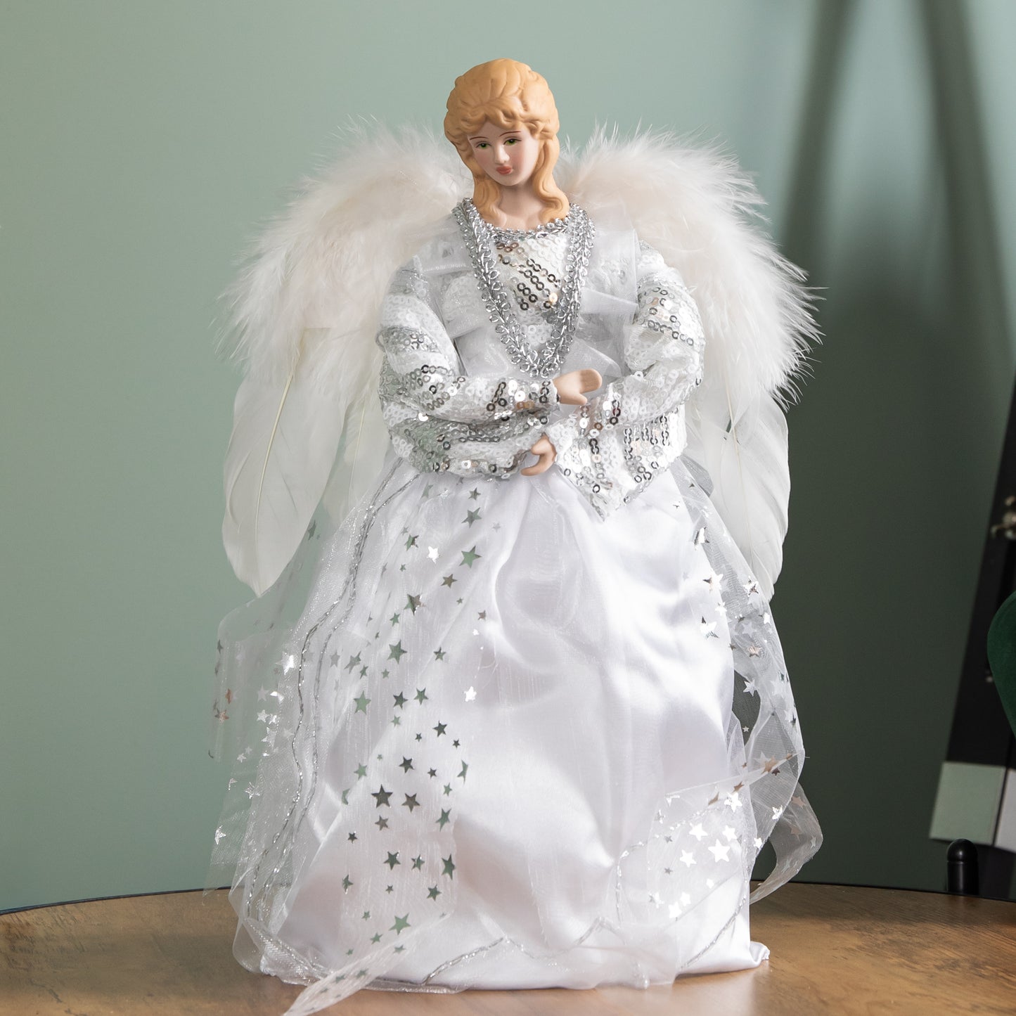 30cm White & Silver Christmas Tree Top Fairy Angel House Decoration Ornament