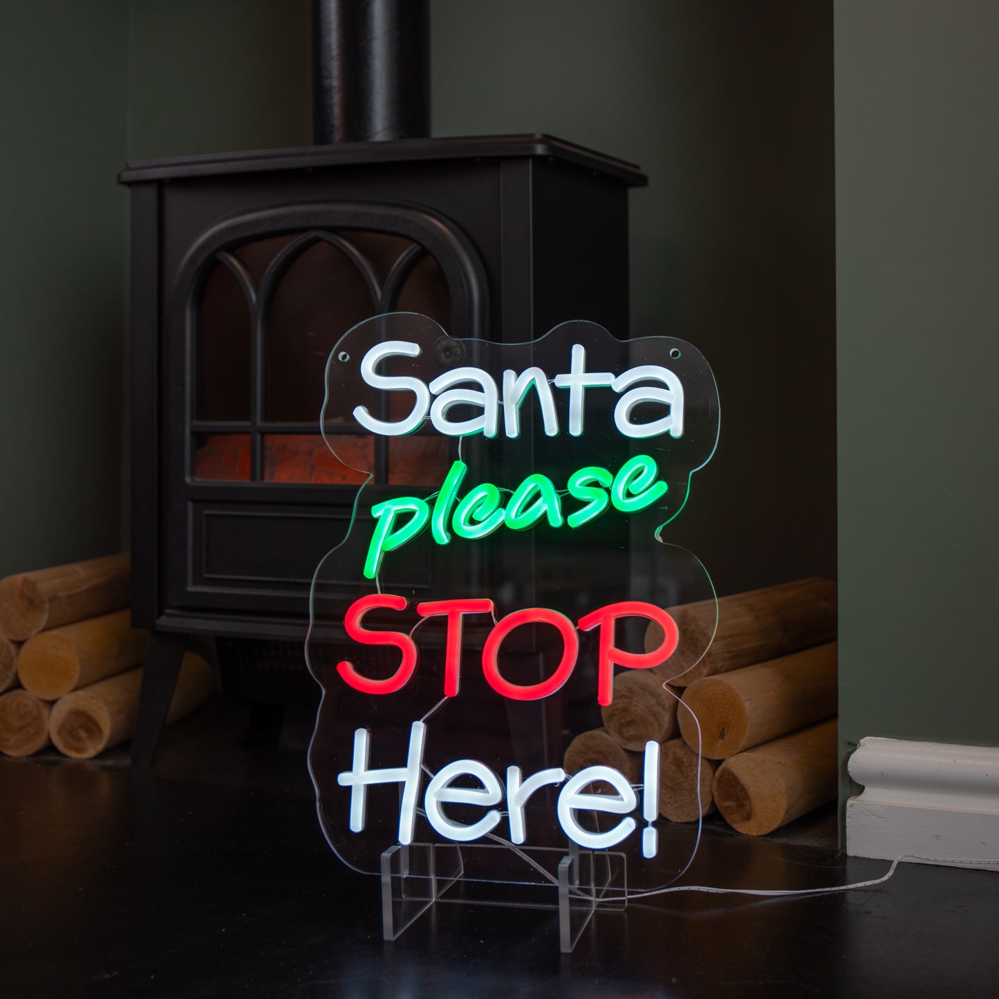 35cm Light up Santa Please Stop Here Neon Christmas Sign