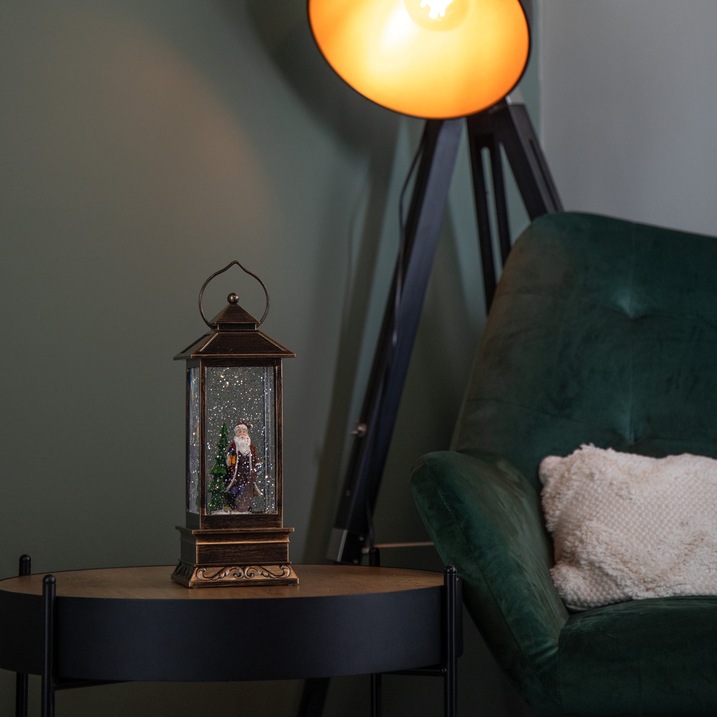 27cm Battery Operated Light up Bronze Christmas Water Spinner with Santa Scene & LEDs