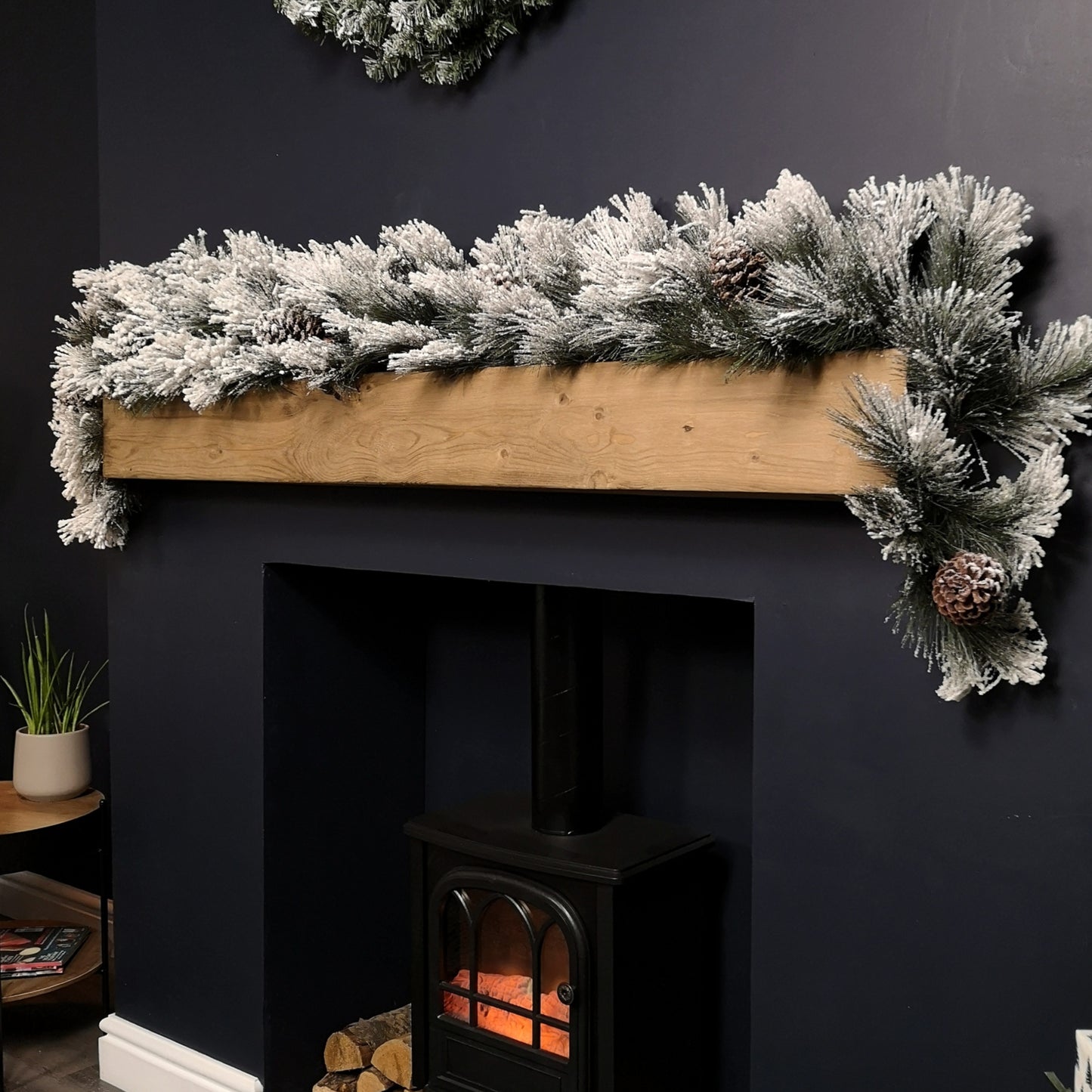 6ft (1.8m) Premier Christmas Snow Flocked Green Garland with Pine Cones