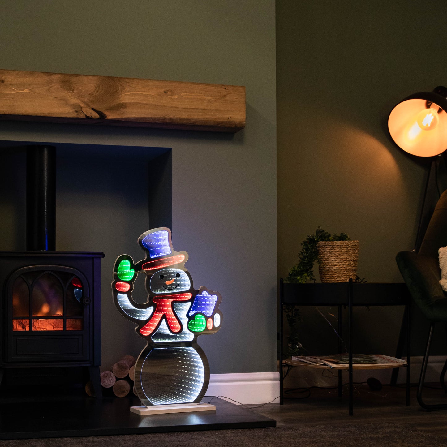 60cm Infinity Light up Standing Snowman Christmas Decoration with Multi-Coloured LEDs on Base