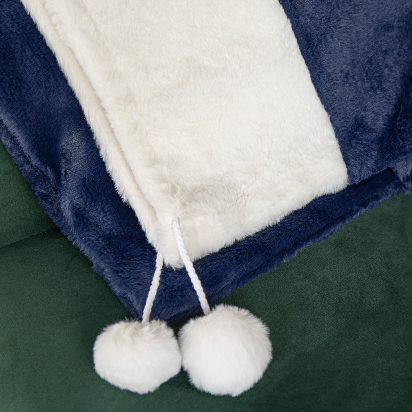 80 x 55cm Blue Soft Plush Christmas Sack with White Faux Fur Trim and Pom Poms