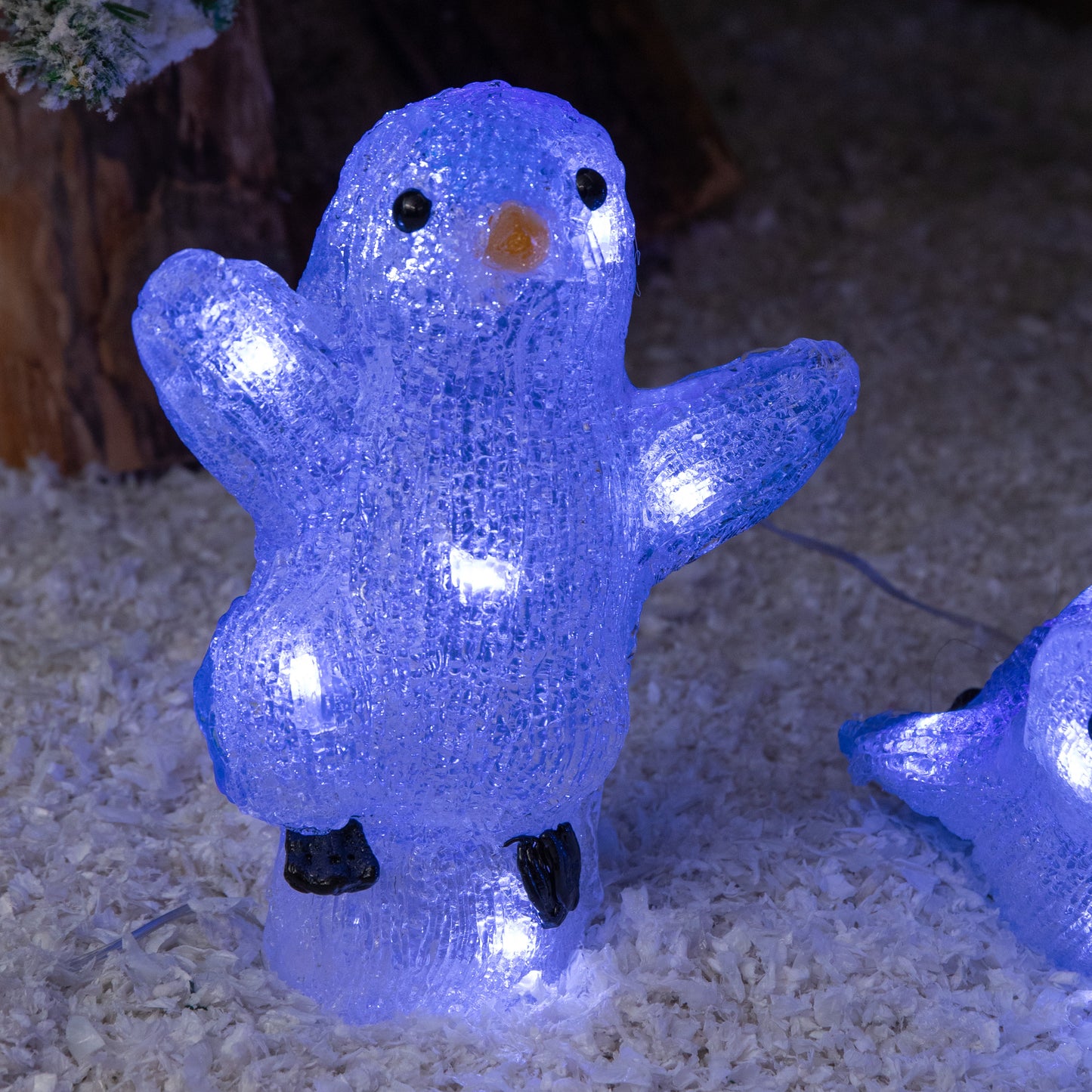 23cm Set of 3 Light up Acrylic Christmas Penguins with 30 Ice White LEDs