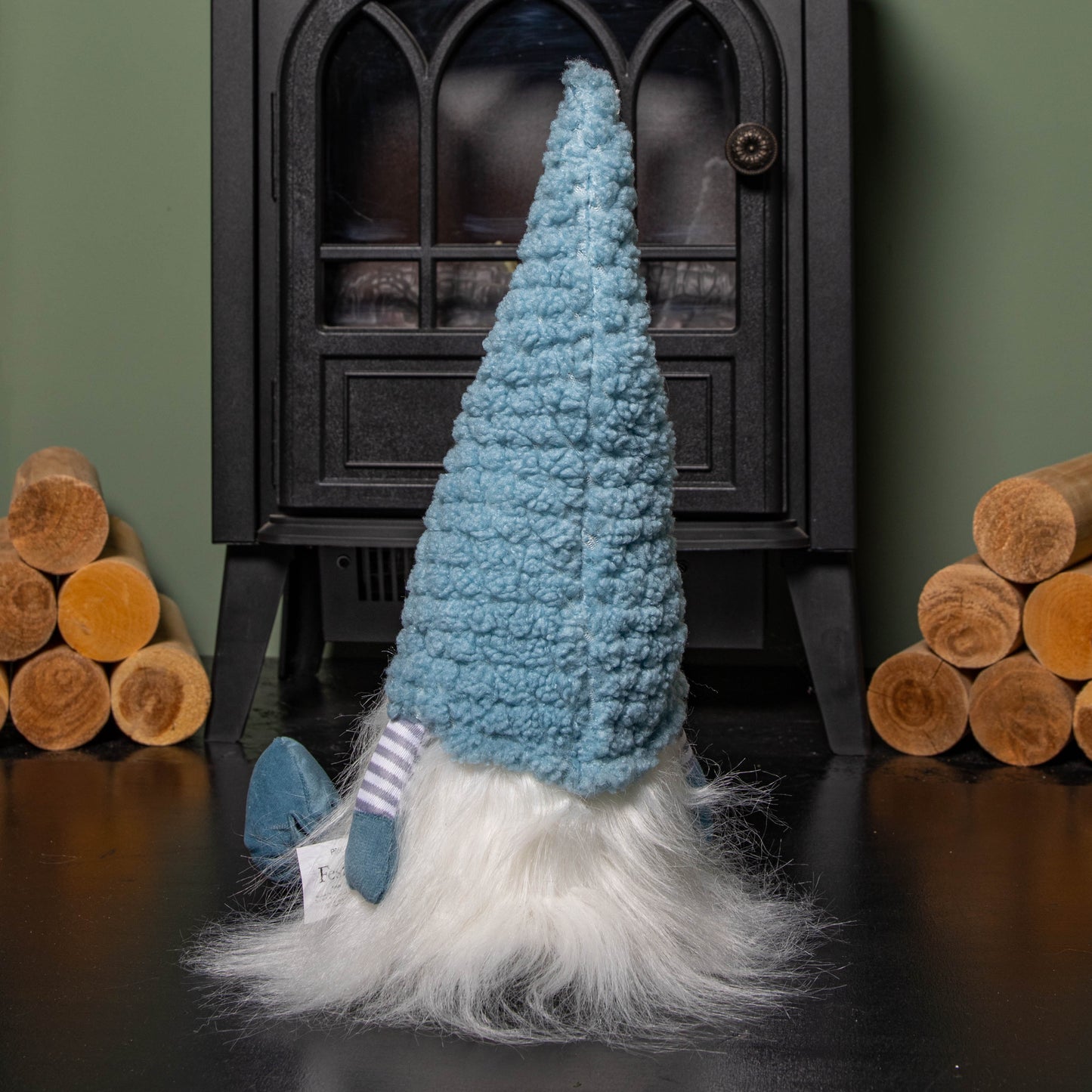 53cm Blue Sitting Christmas Gonk Decoration with Knitted Hat and Dangly Legs