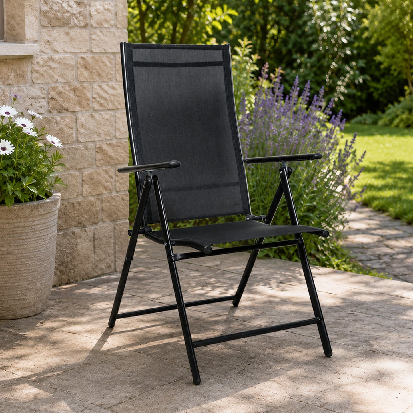 Outdoor Garden Patio Multi Position Reclining Folding Chair in Black