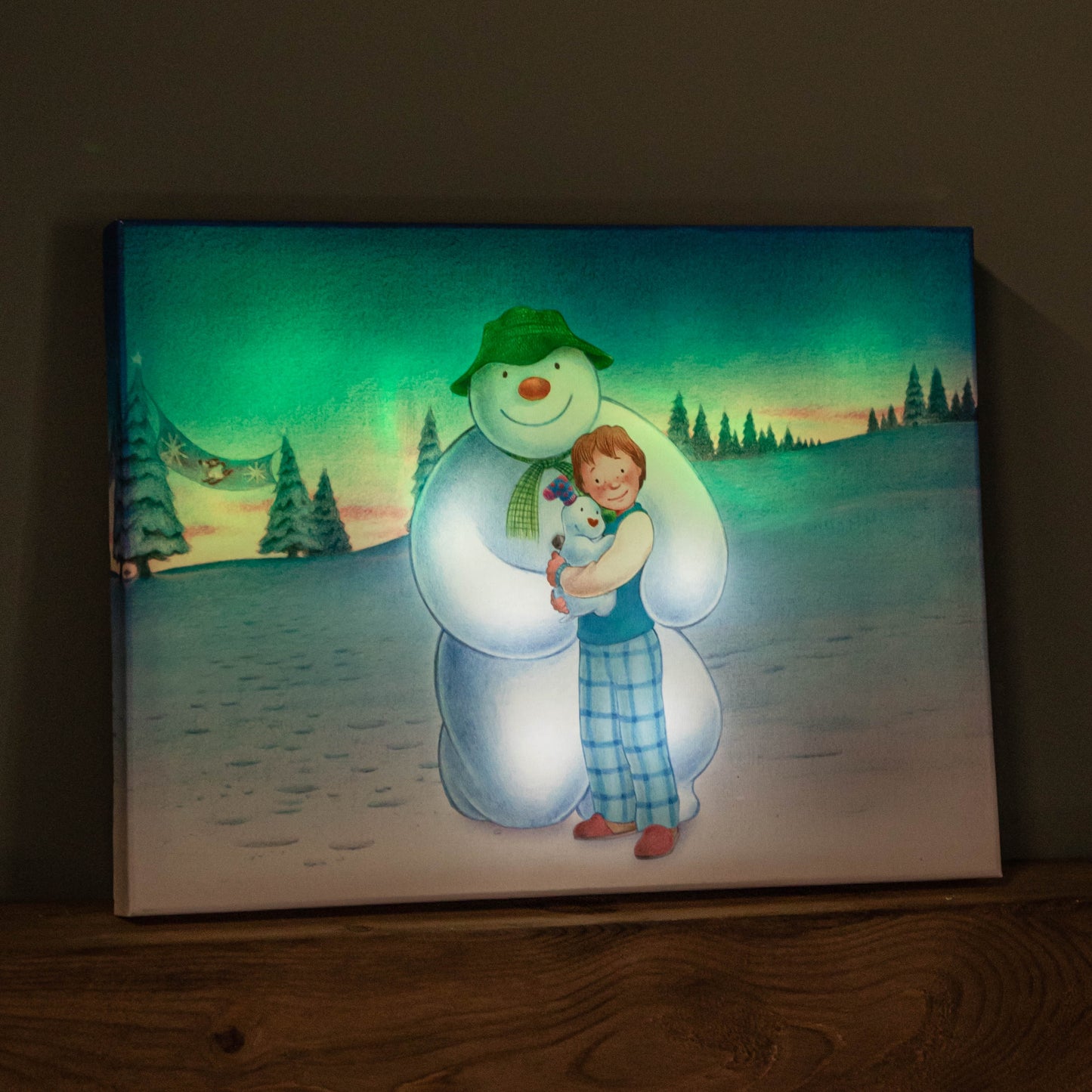 Battery Operated 30x40cm Colour Change LED Snowman Snowdog & Billy Canvas Wall Art