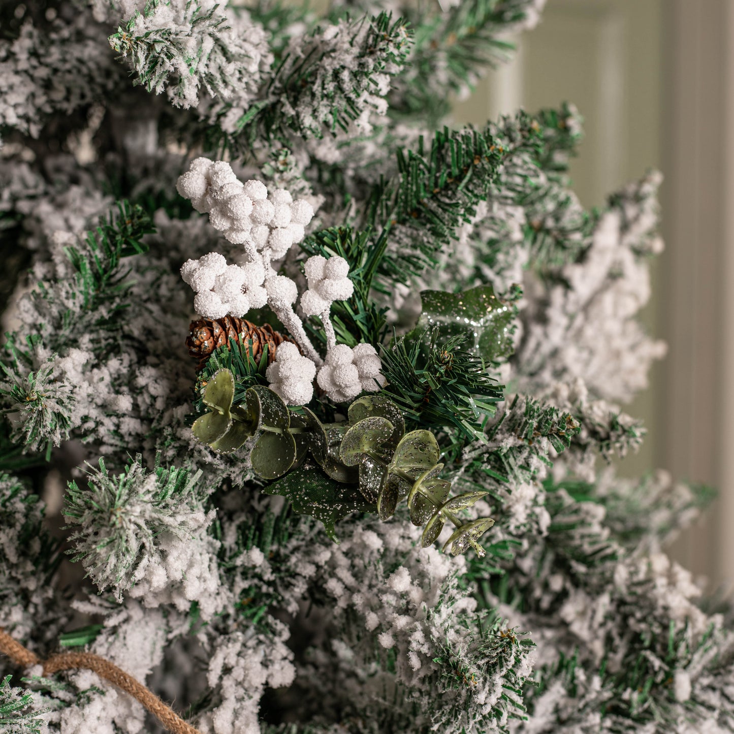 20cm Christmas Eucalyptus Pick with White Frosted Berries and Pinecone