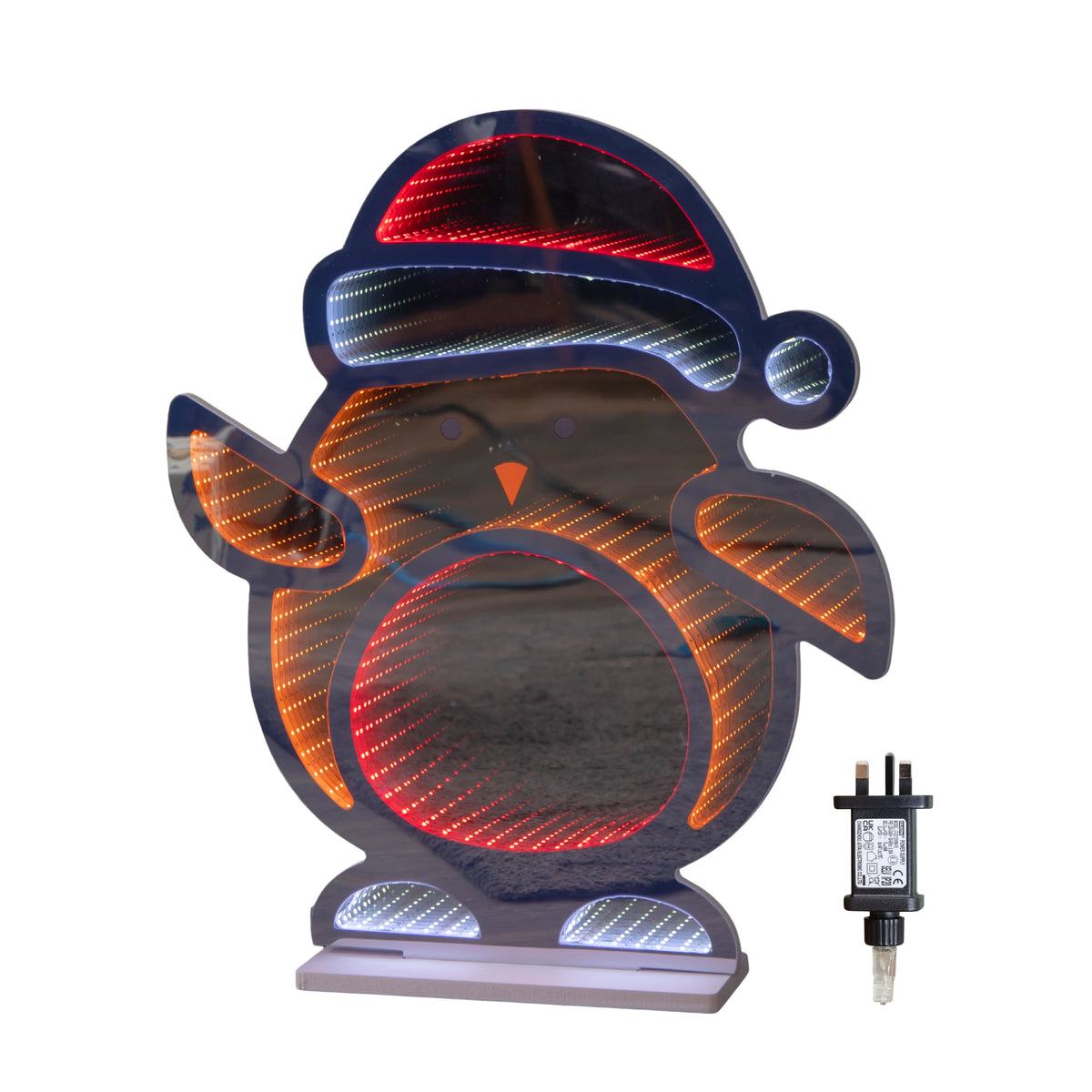60cm Light up Robin in Santa Hat Christmas Infinity Decoration with LEDs