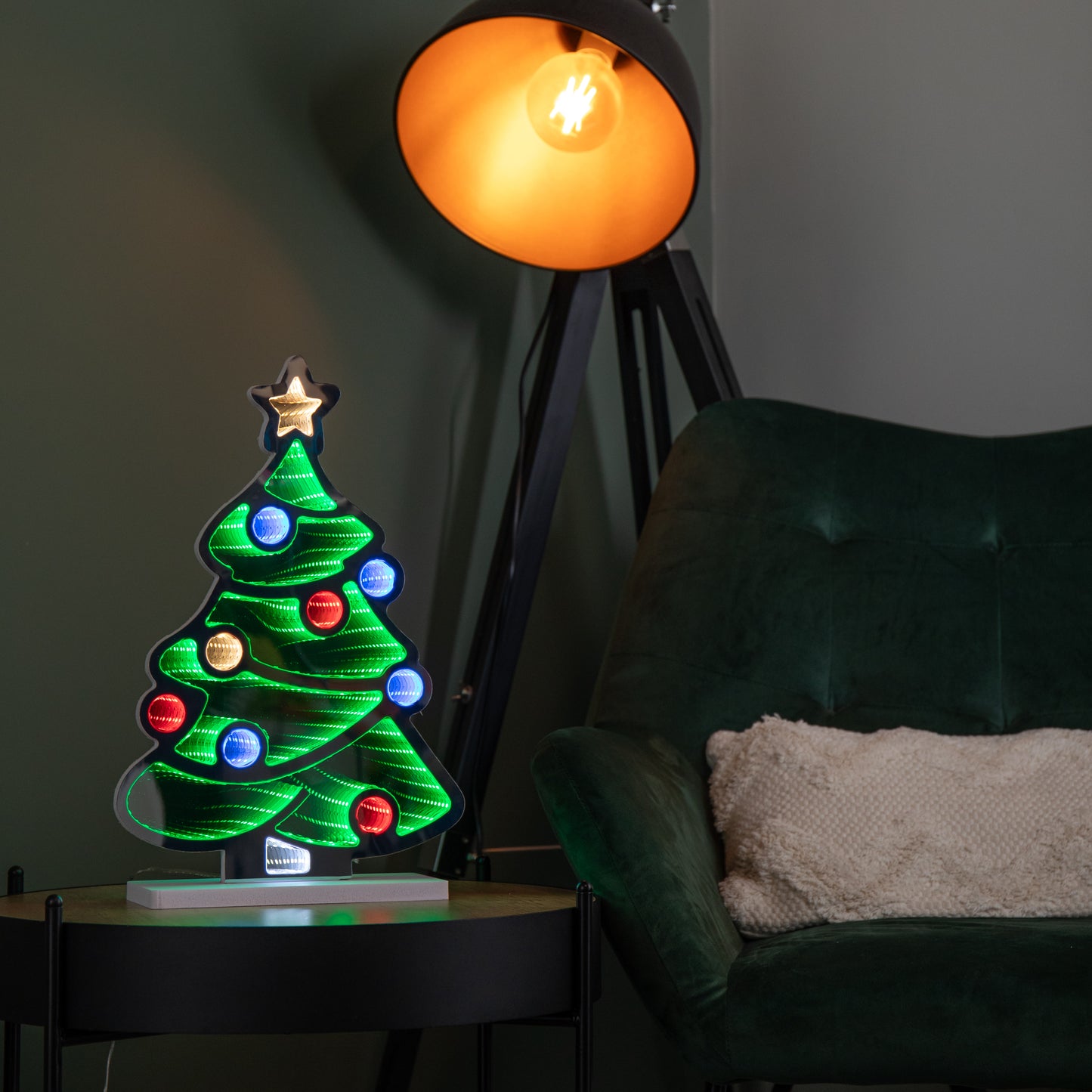 40cm Light up Christmas Tree with Baubles Infinity Light Decoration with Multi-Coloured LEDs
