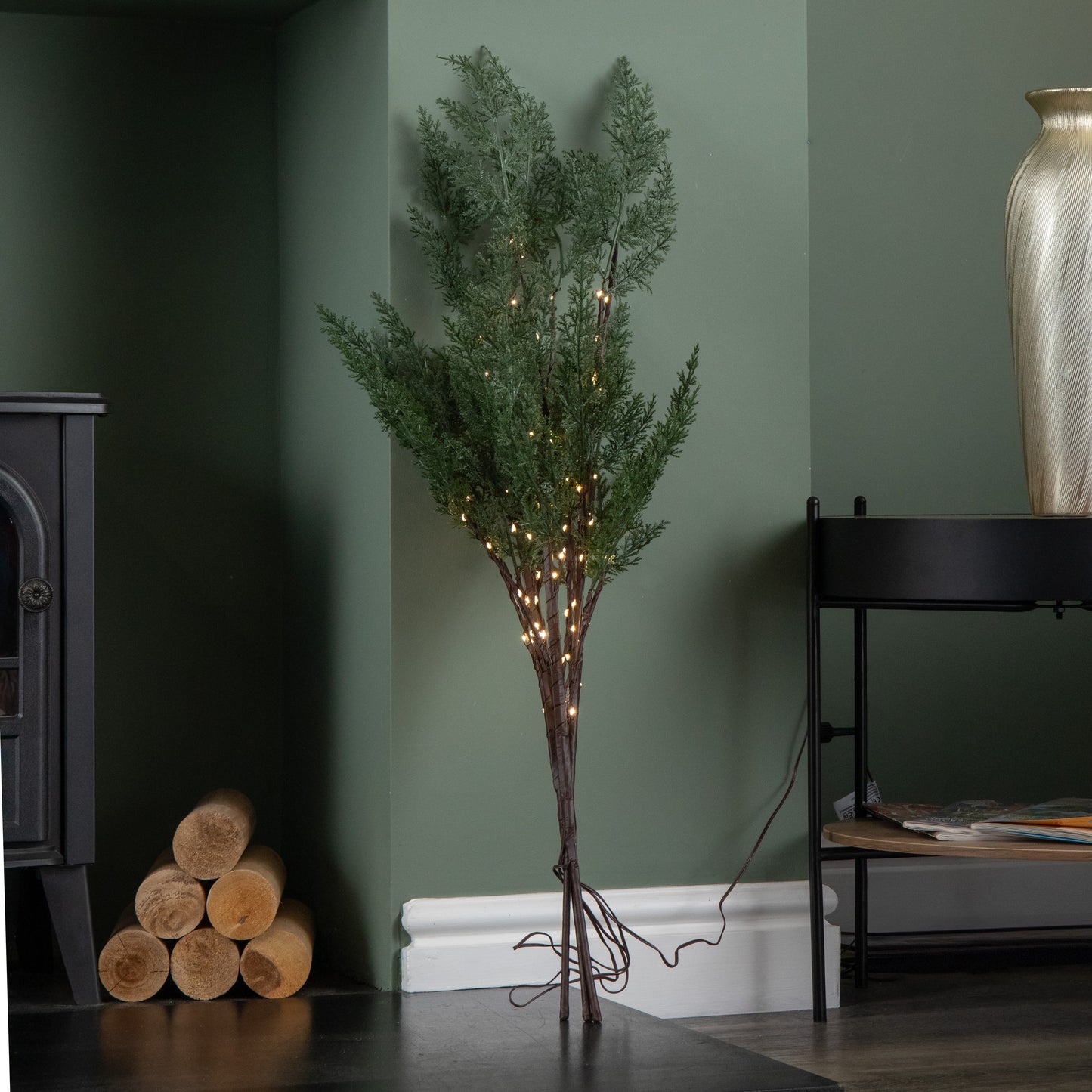 90cm Set of 3 Light up Christmas Fir Twig with 90 Warm White LEDs (Twigs only)