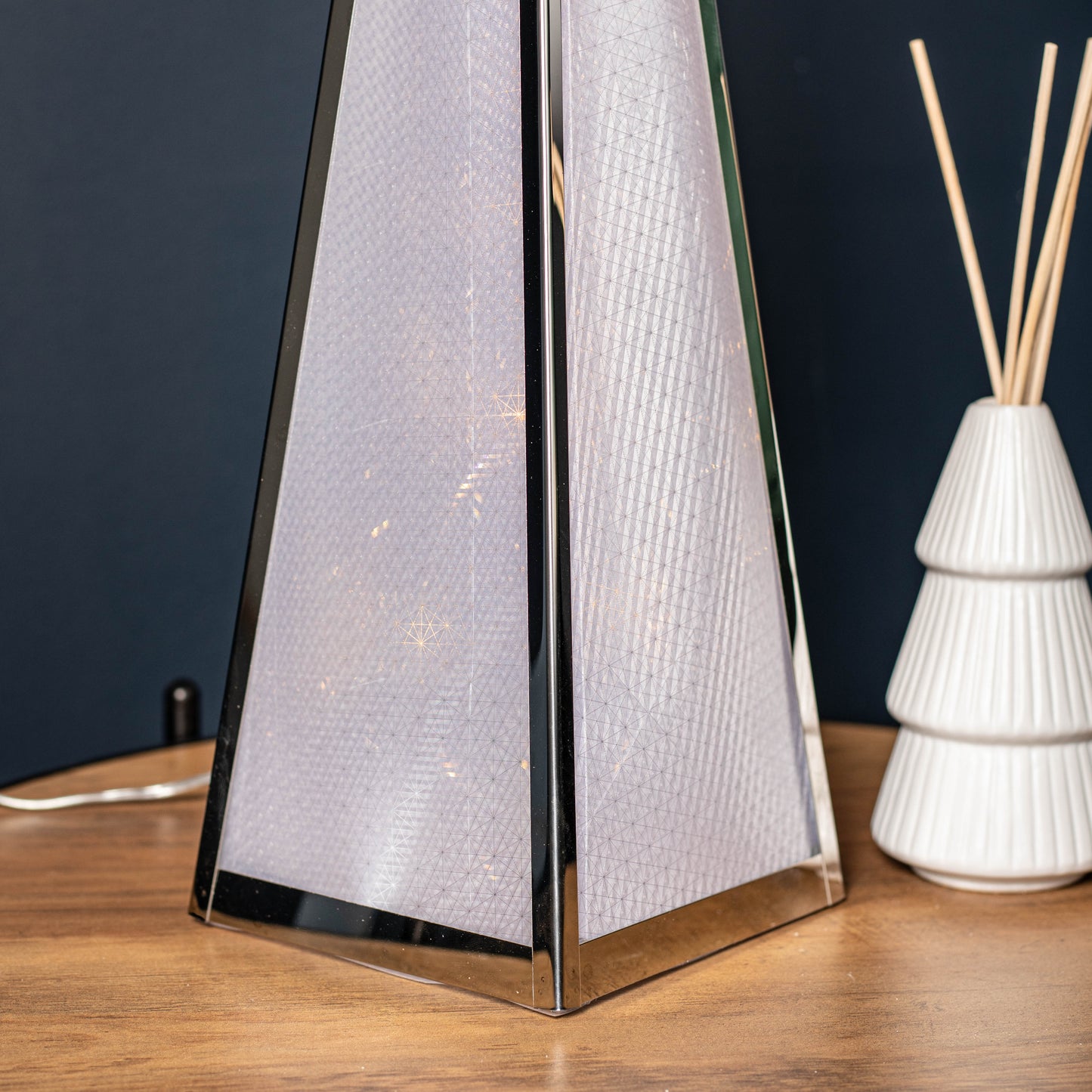 60cm Light up Silver Holographic Christmas Pyramid with 16 Warm White LEDs
