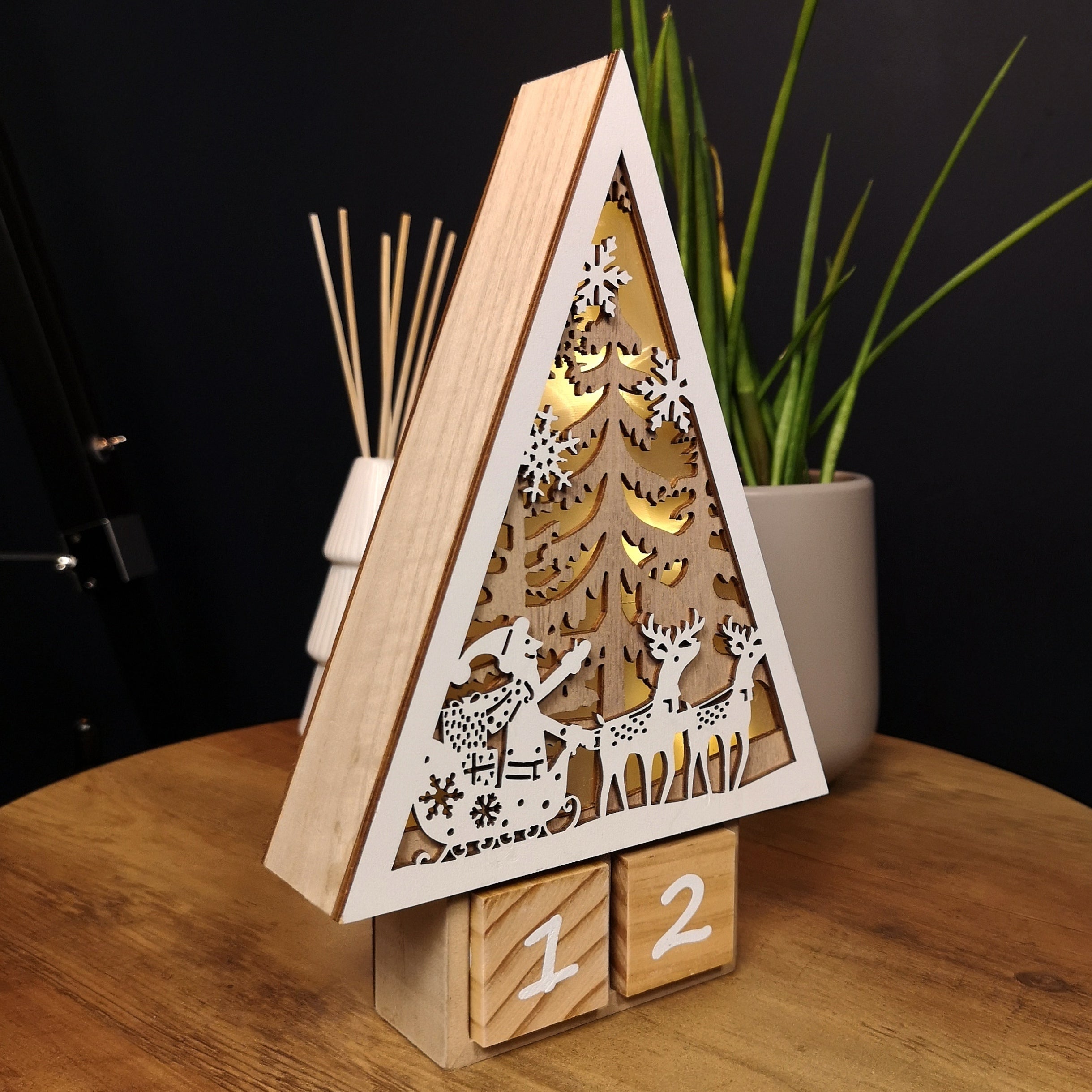 25cm Wooden Christmas Countdown Decoration with Warm White LEDs