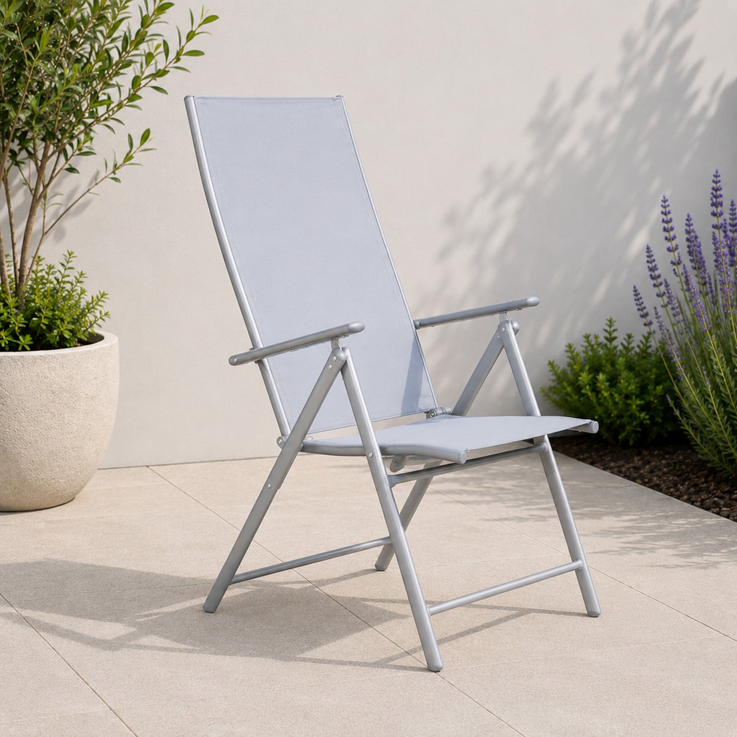 Outdoor Garden Patio Multi Position Reclining Folding Chair in Grey