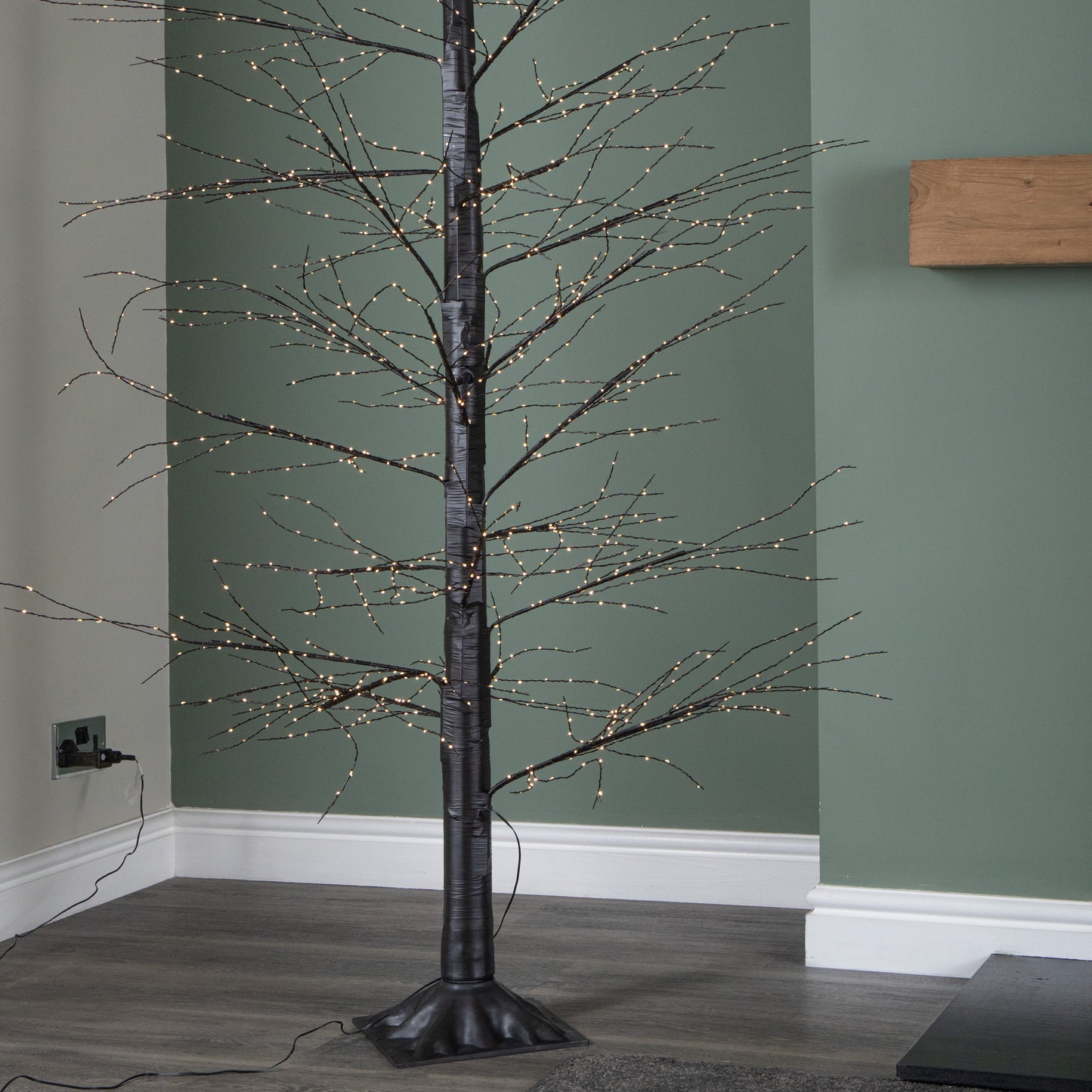 7ft (2.10m) Tall Light up Black Micro Dot Christmas Tree with 1600 Warm White LEDs