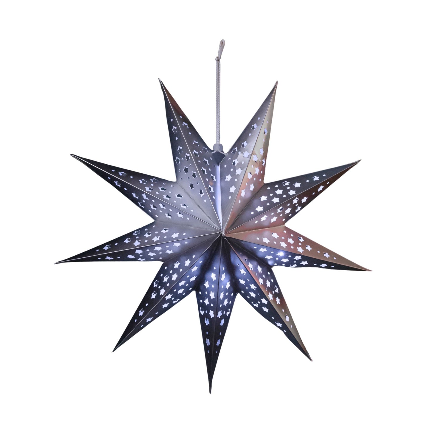 50cm Battery Powered Light up Silver Origami Hanging Christmas Star with LEDs