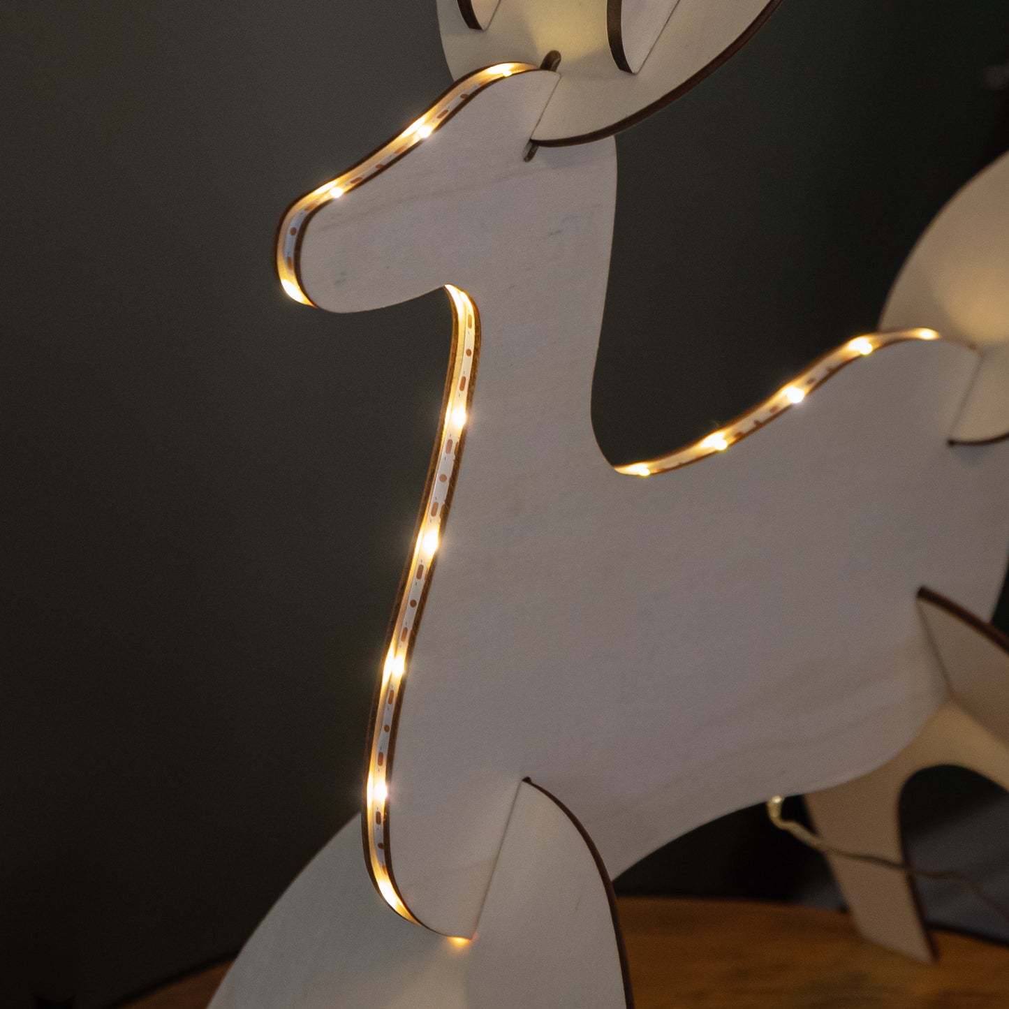 50cm Battery Operated Light up 3D Wooden Christmas Reindeer with 31 Warm White LEDs