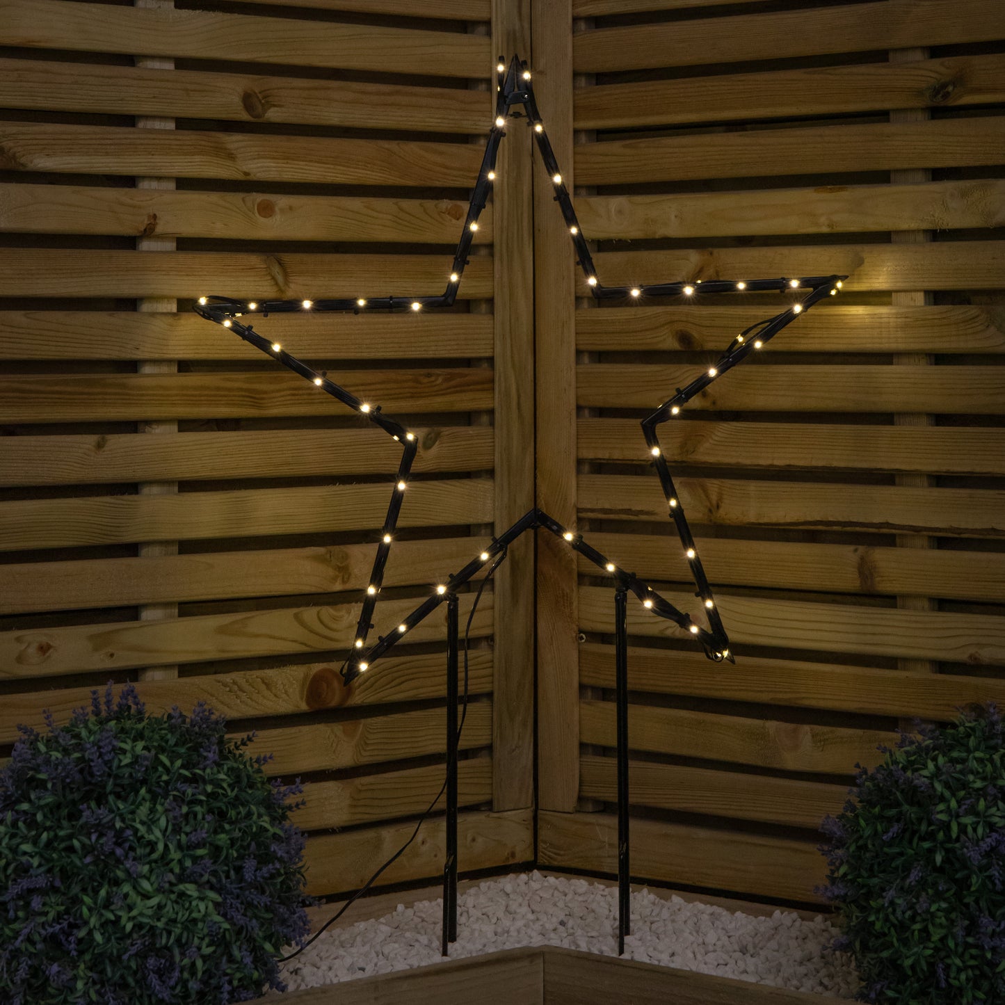 60cm Light up Dewdrop Metal Christmas Star with Garden Stake & Warm White LEDs