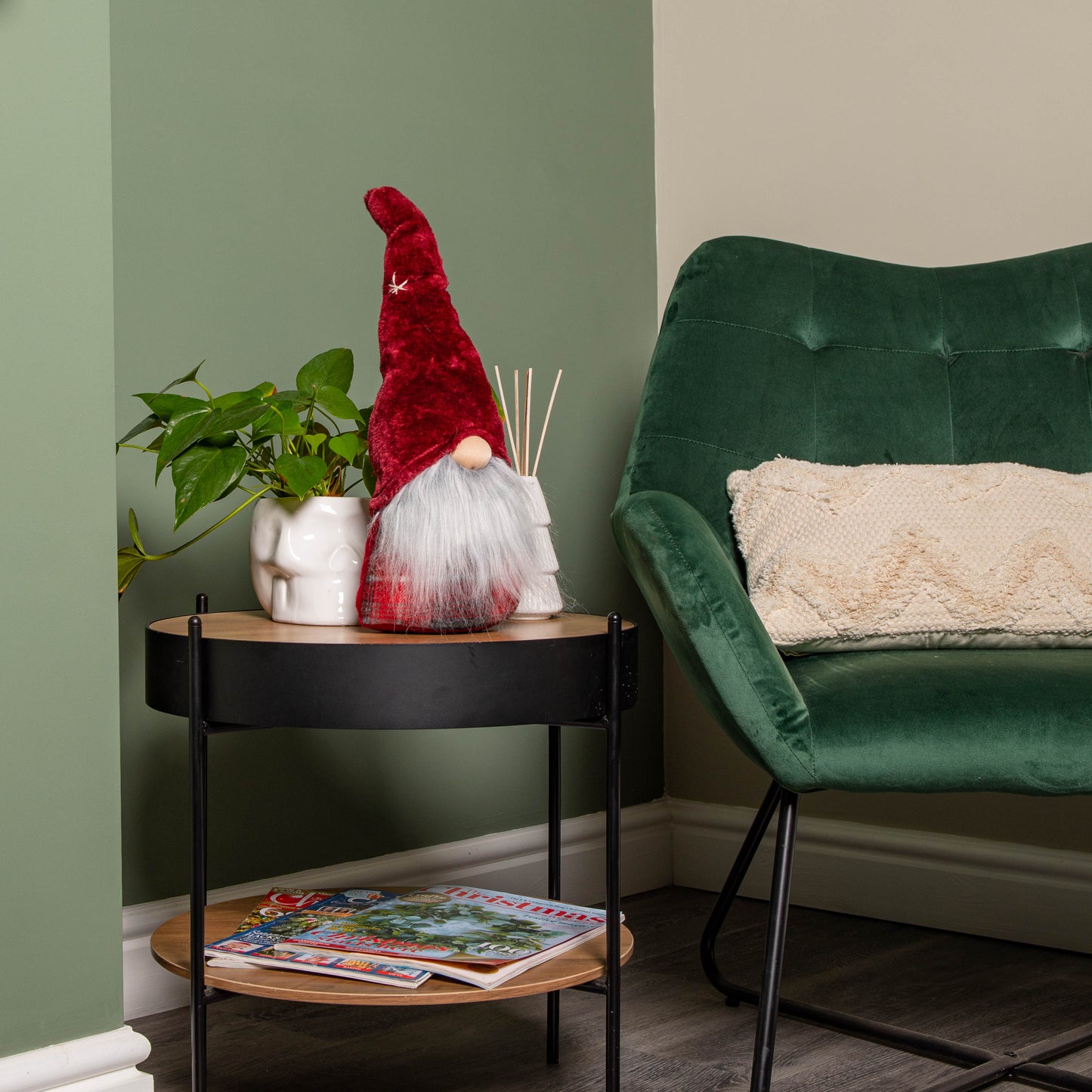 48cm Red Tartan Sitting Christmas Gonk with Snowflake Hat