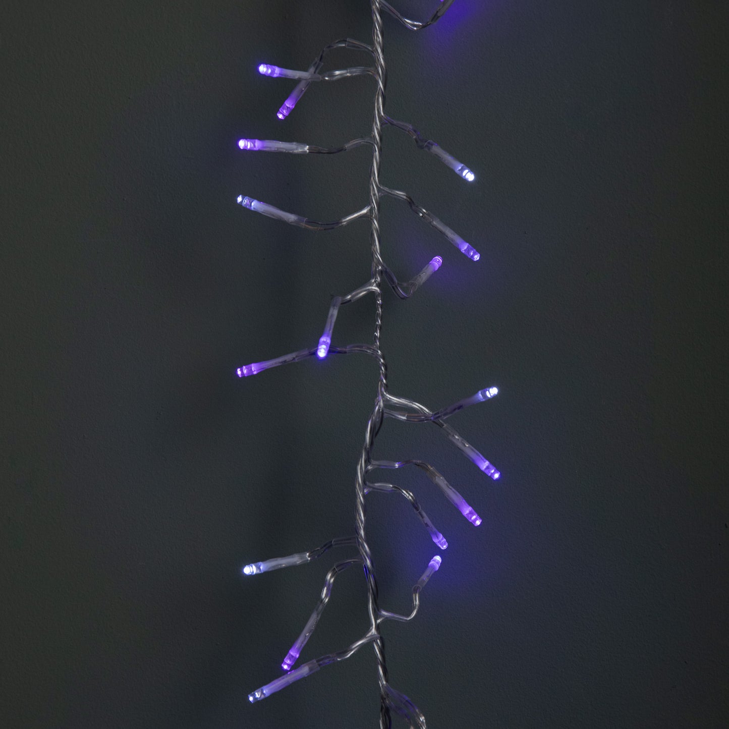 9.3m 720 LED Christmas Cluster String Lights with Timer in Blue, Purple & White on Clear Cable