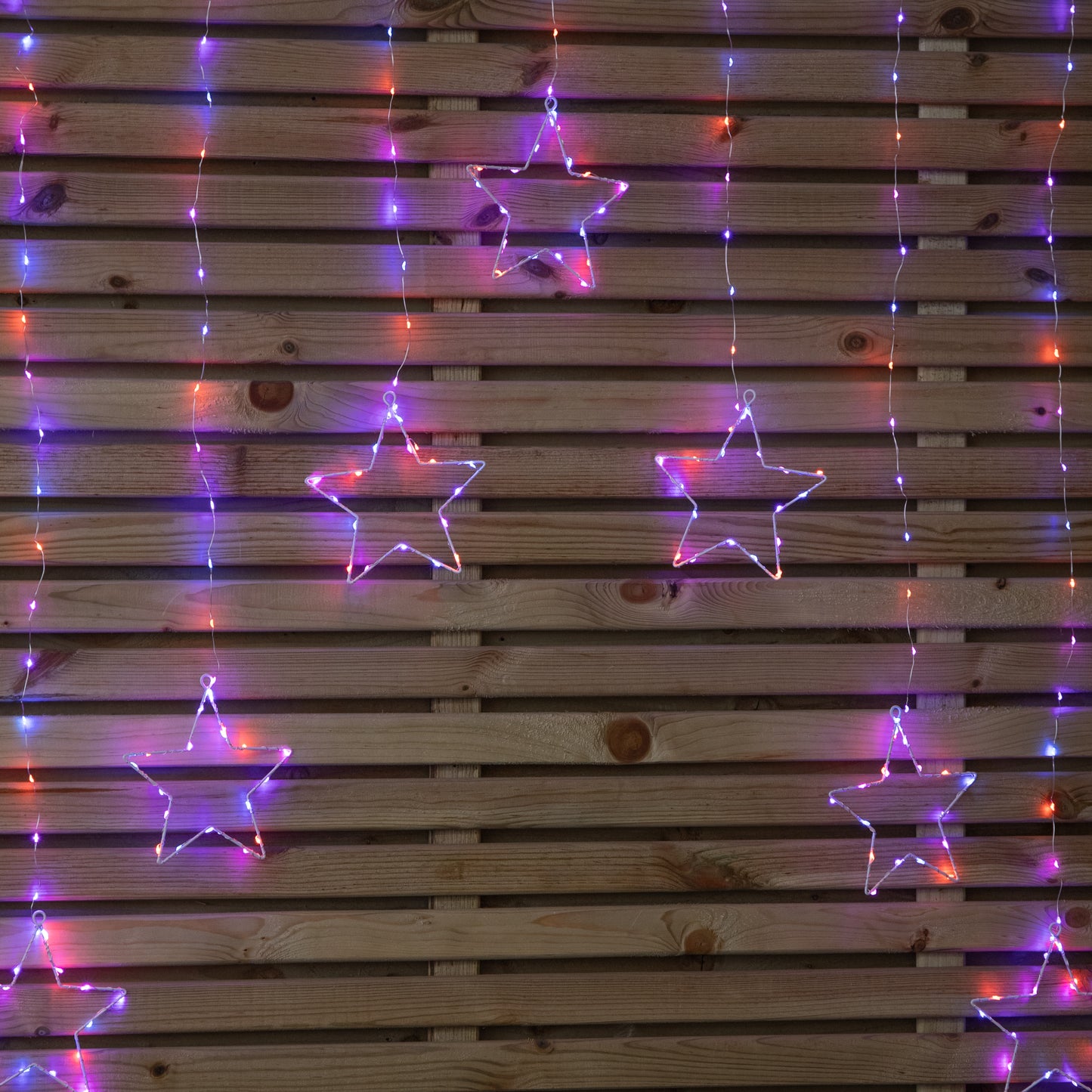 1.2m x 1.2m Light up Star Pin Wire Christmas Curtain Lights with 303 Rainbow LEDs