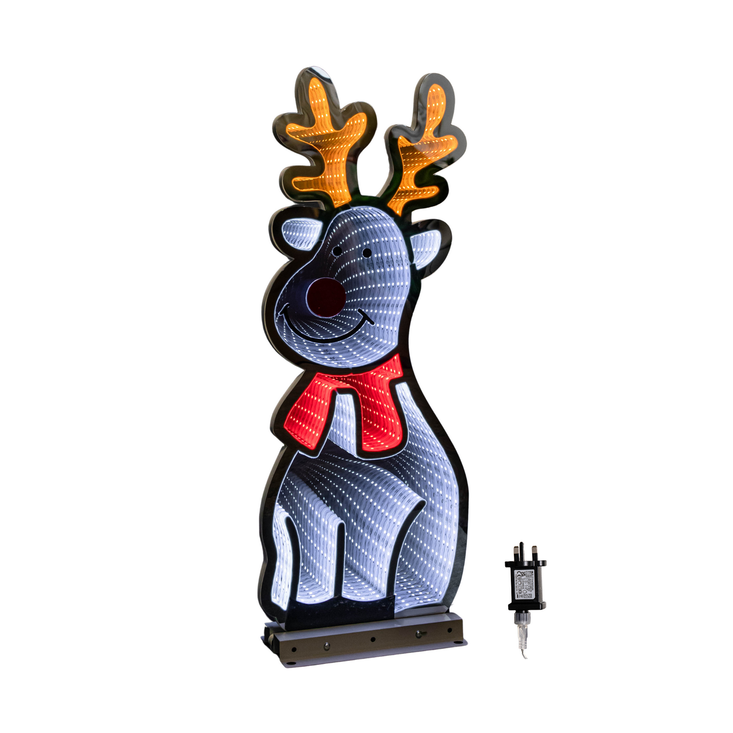 60cm Infinity Standing Christmas Reindeer with Metal Base, White and Red LEDs