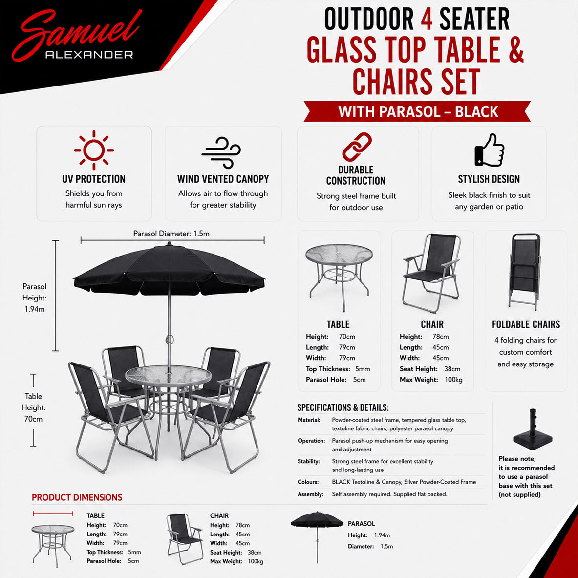4 Person Textoline Garden Furniture Patio Set 4 Chairs And Parasol