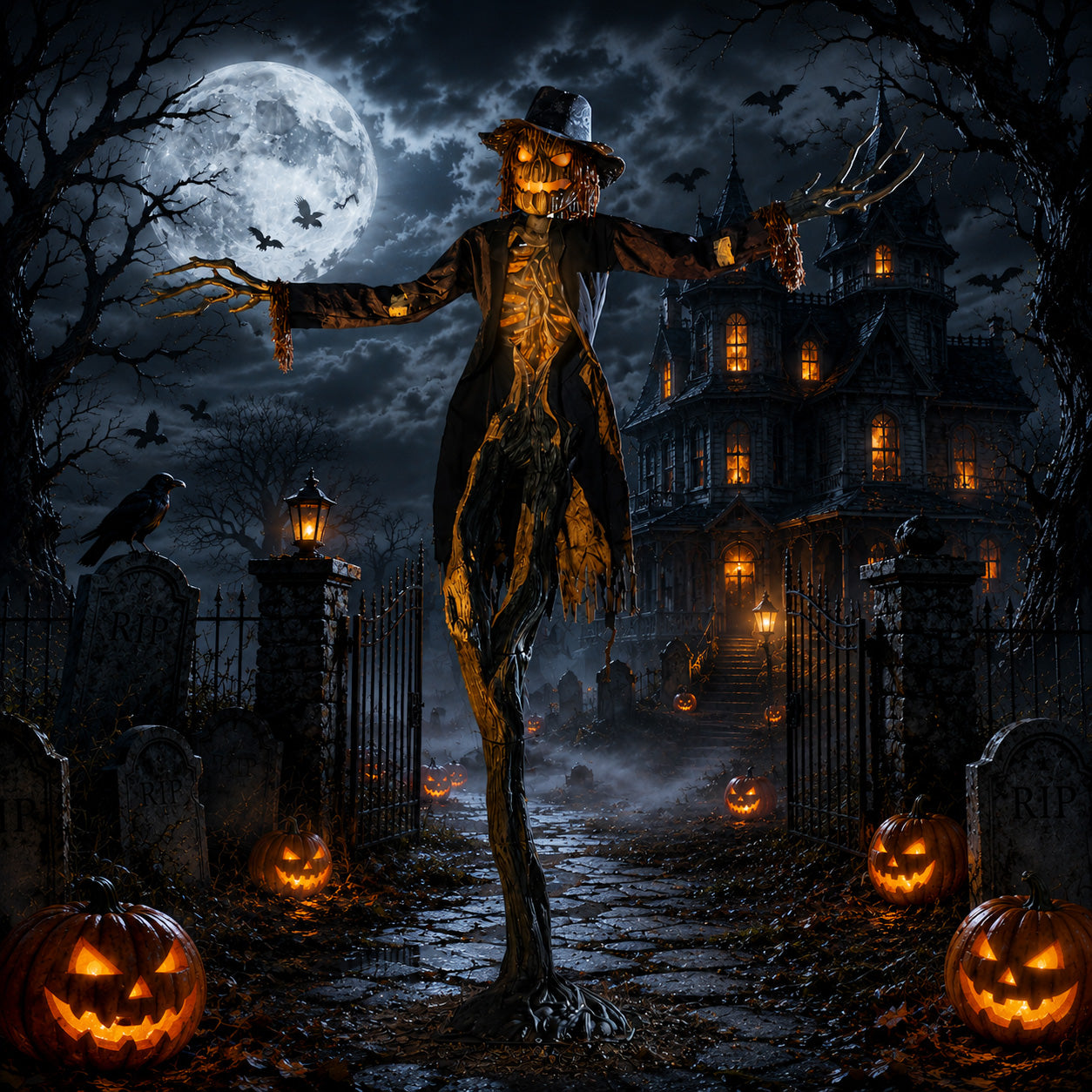 Home Accents 15ft Giant Sized Animated LED Worricrow Scarecrow Halloween Decoration