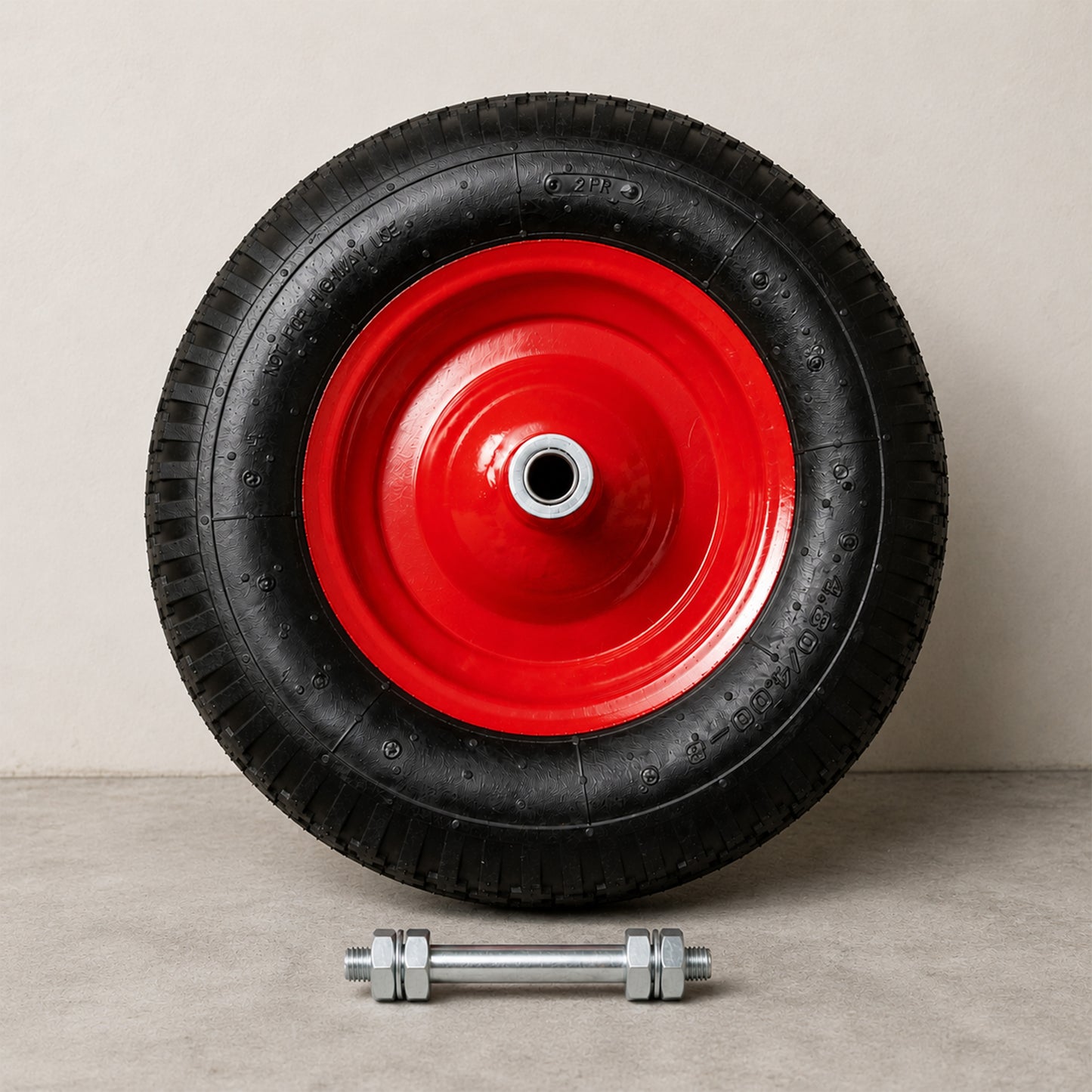 Replacement 15" x 4" Pneumatic Heavy Duty Garden Wheelbarrow Wheel & Axel In Red