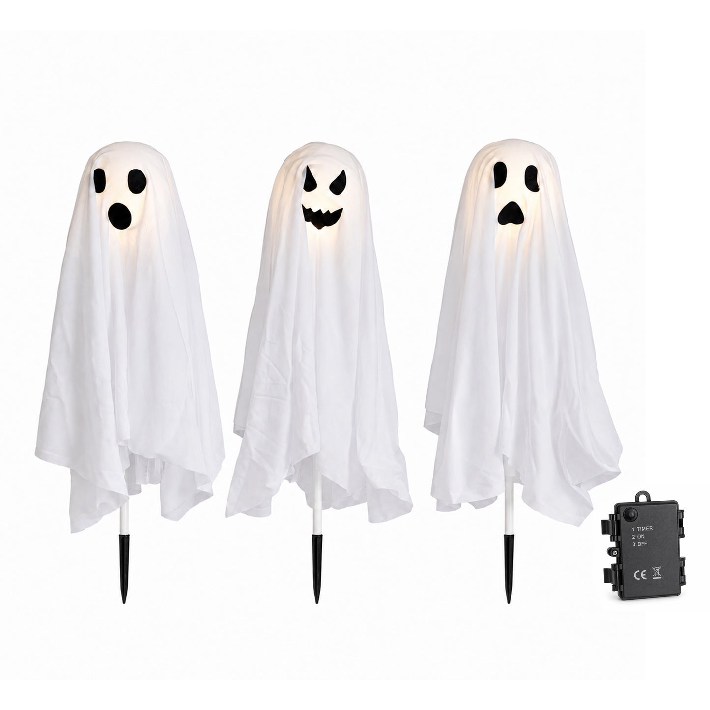 51cm Set of 3 Battery Powered Light up Ghost Halloween Path Lights with LEDs