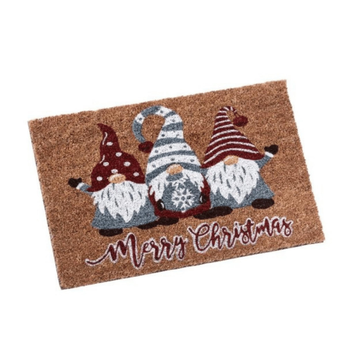 60cm x 40cm Three Gonks Coir Doormat with Merry Christmas Message