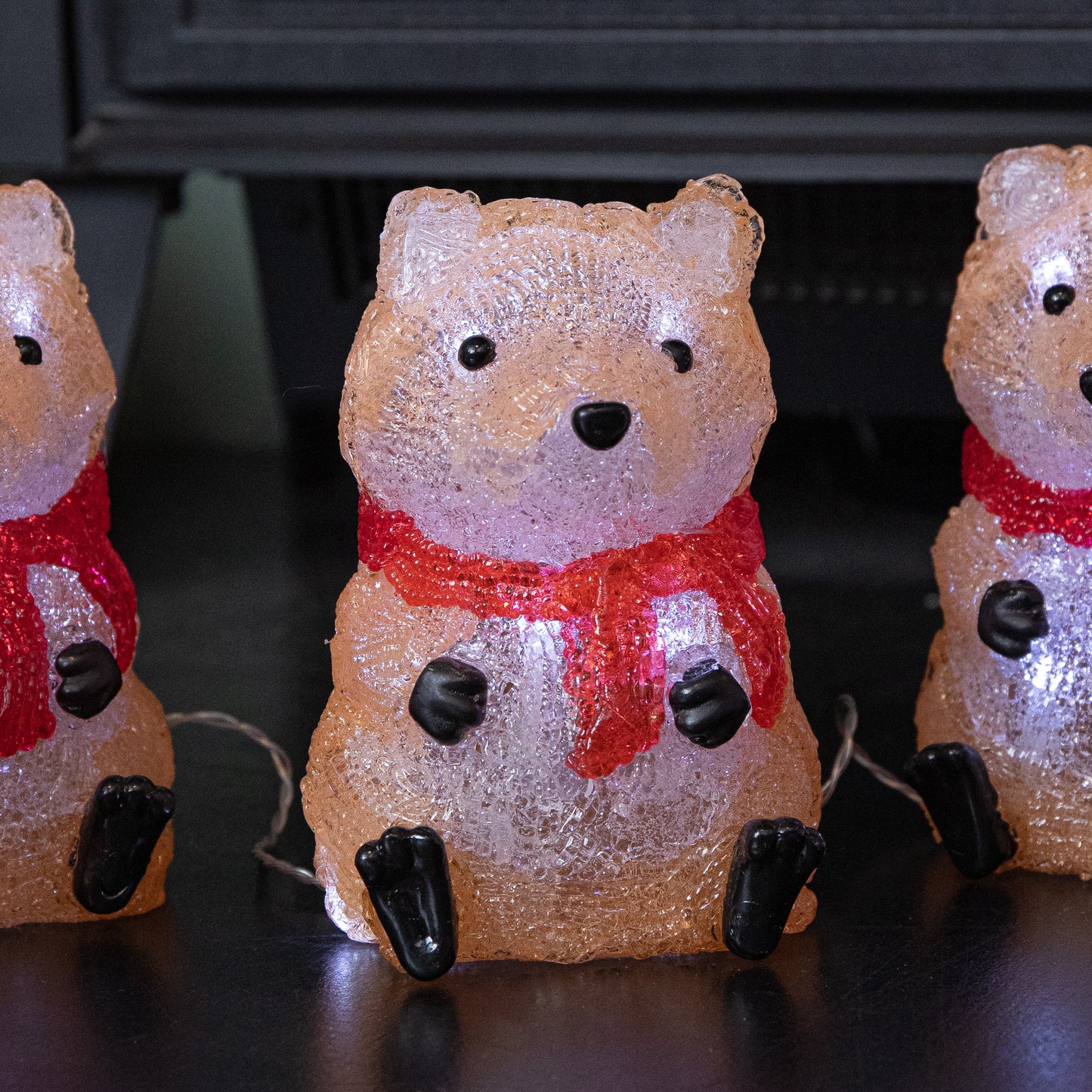 14cm Set of 5 Battery Operated Light up Christmas Fox Ornaments with 40 Cool White LEDs