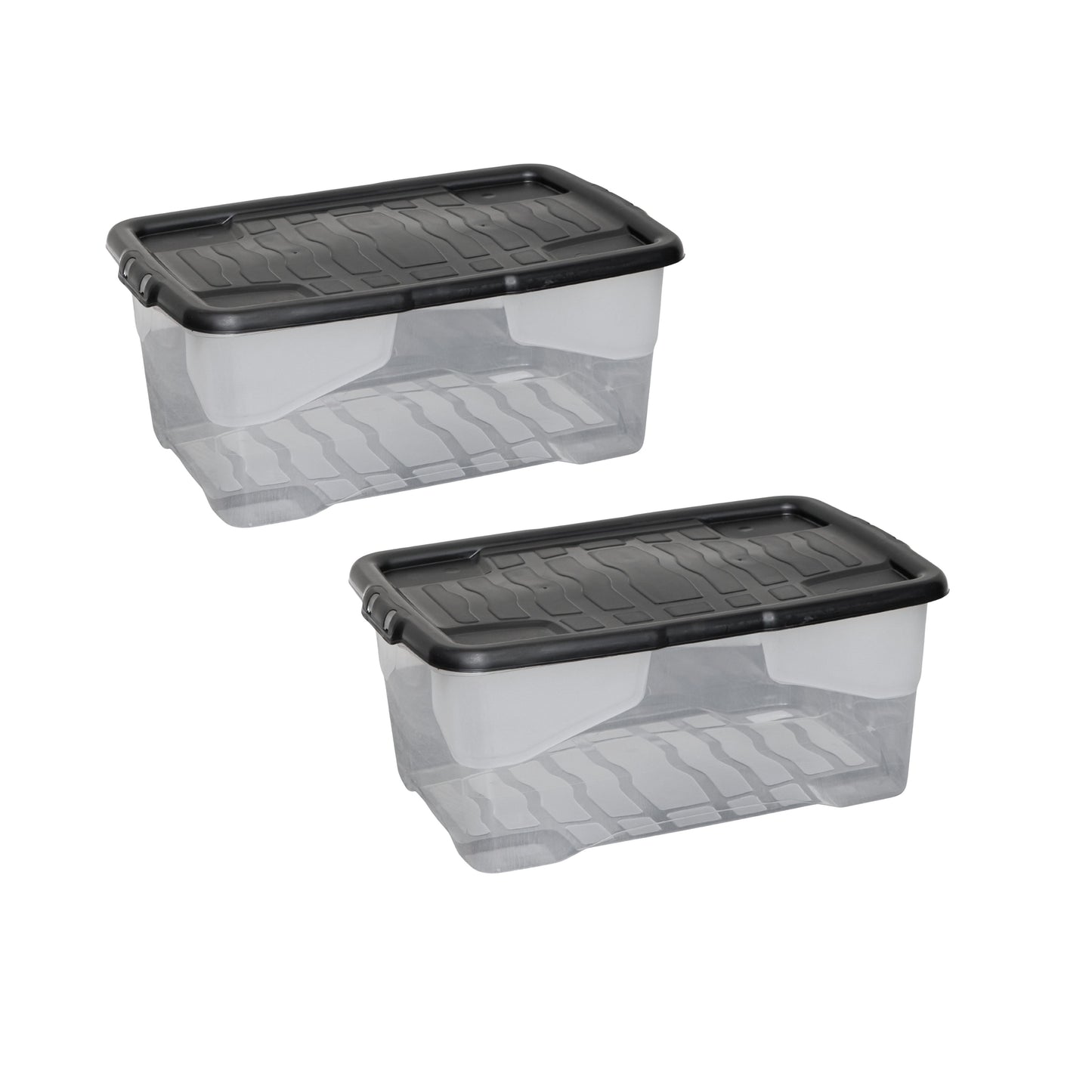 2 x 42L Clear Storage Box with Black Lid, Stackable and Nestable Design Storage Solution
