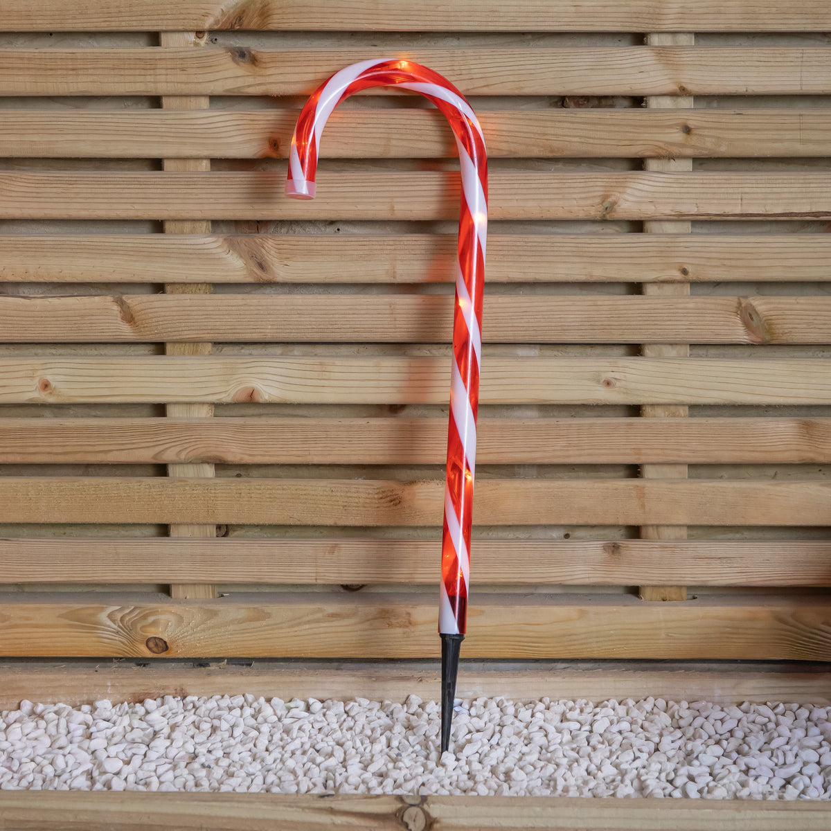 Set of 4 Large Light up Red & White Stripe Christmas Candy Cane Garden Stakes with LEDs
