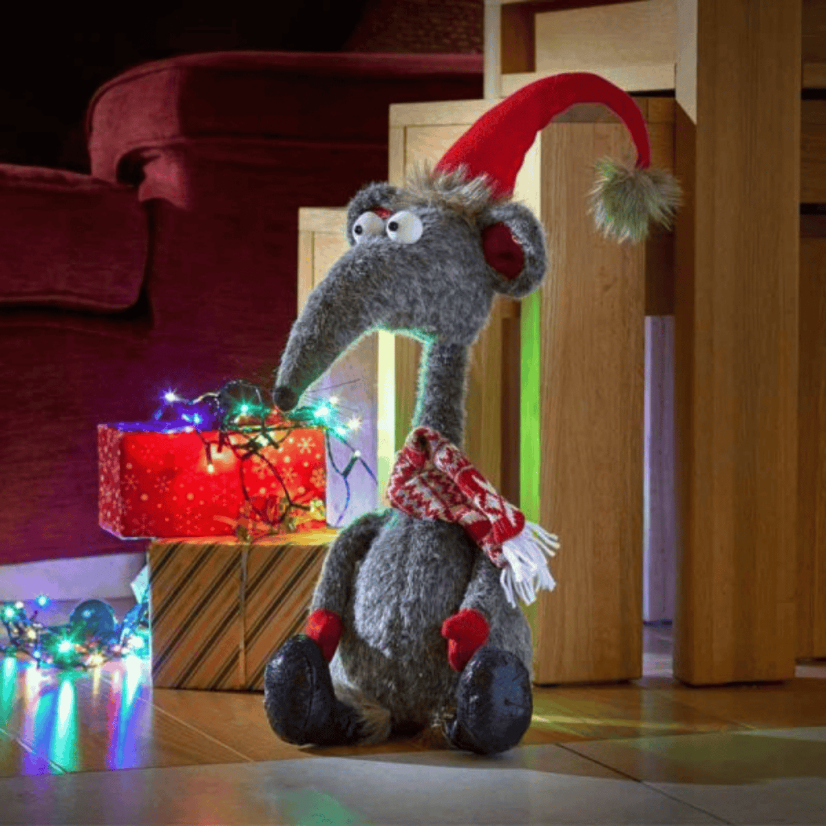 48cm Grey Plush Sitting Renton Rat Christmas Decoration